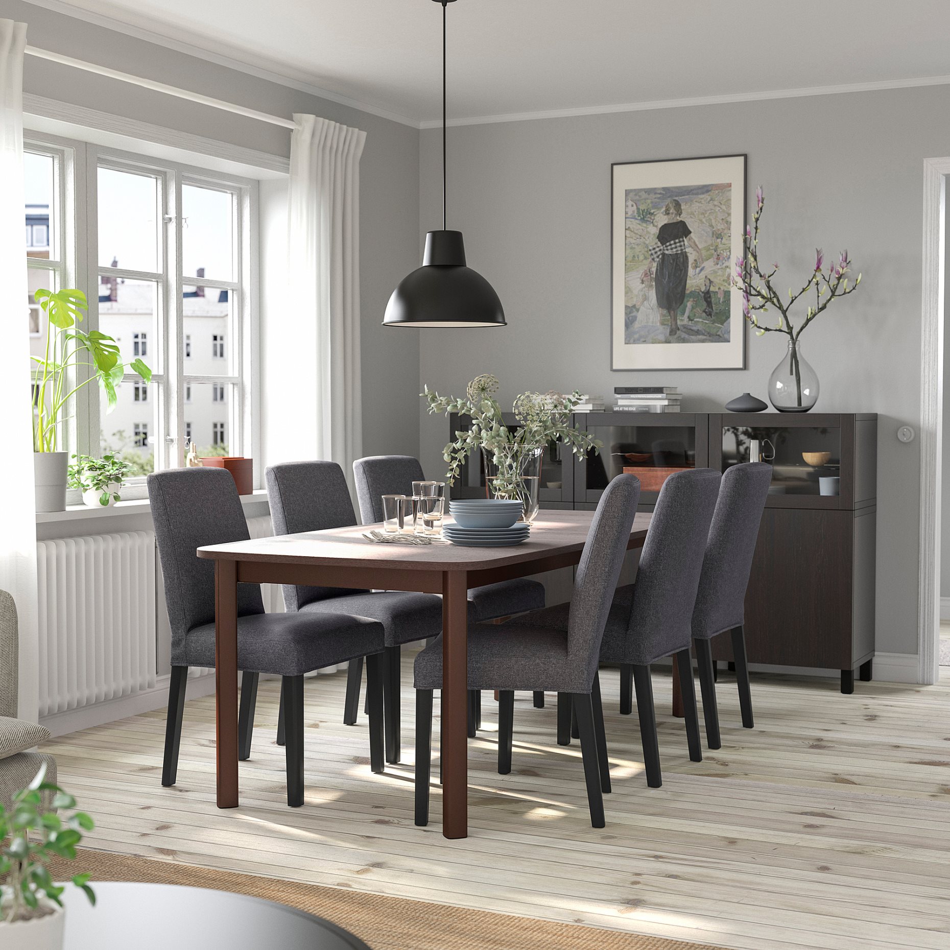 STRANDTORP/BERGMUND, маса и 6 стола, 894.410.57