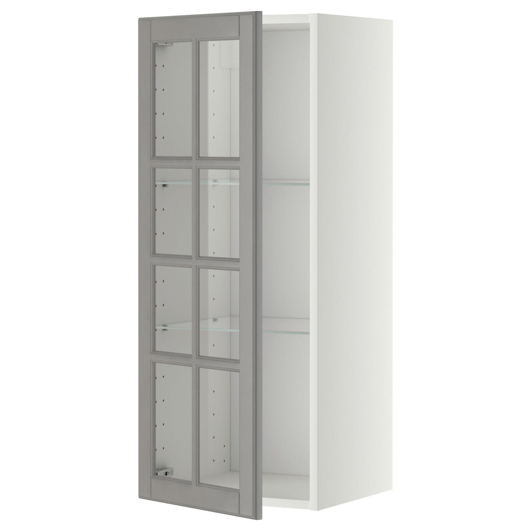 METOD, стенен шкаф с рафтове/стъкл. врата, 393.949.54