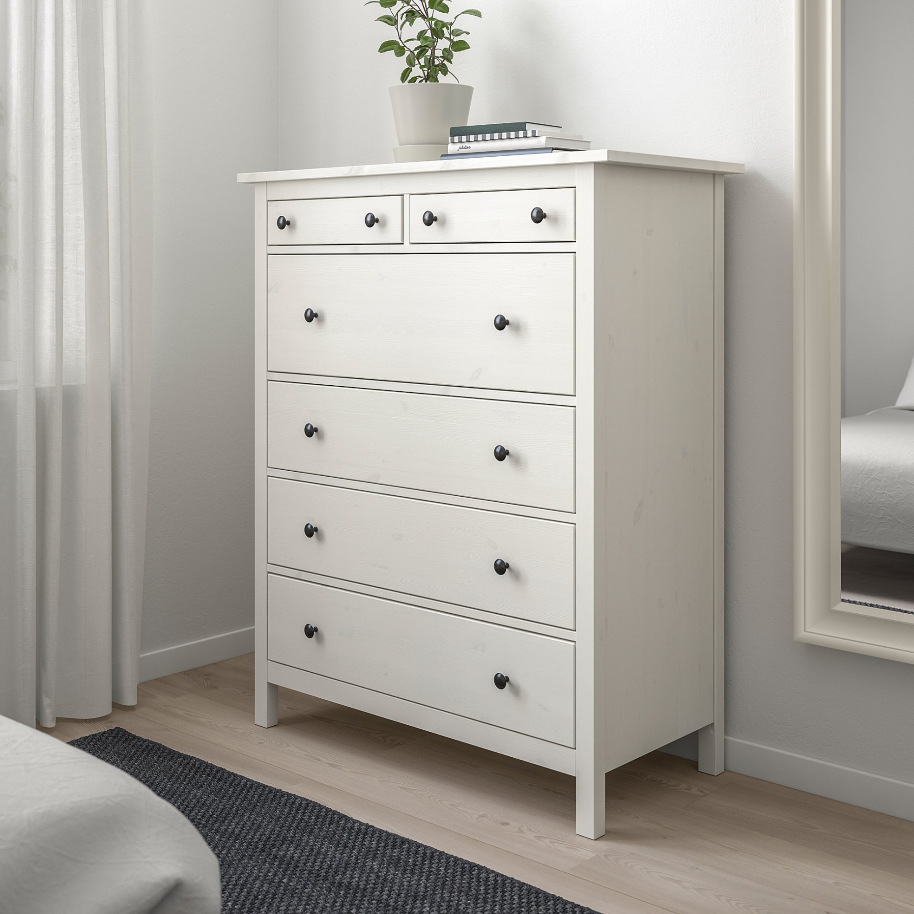 HEMNES, скрин с 6 чекмеджета, 108x130 см, бяло обагряне, 602.392.73