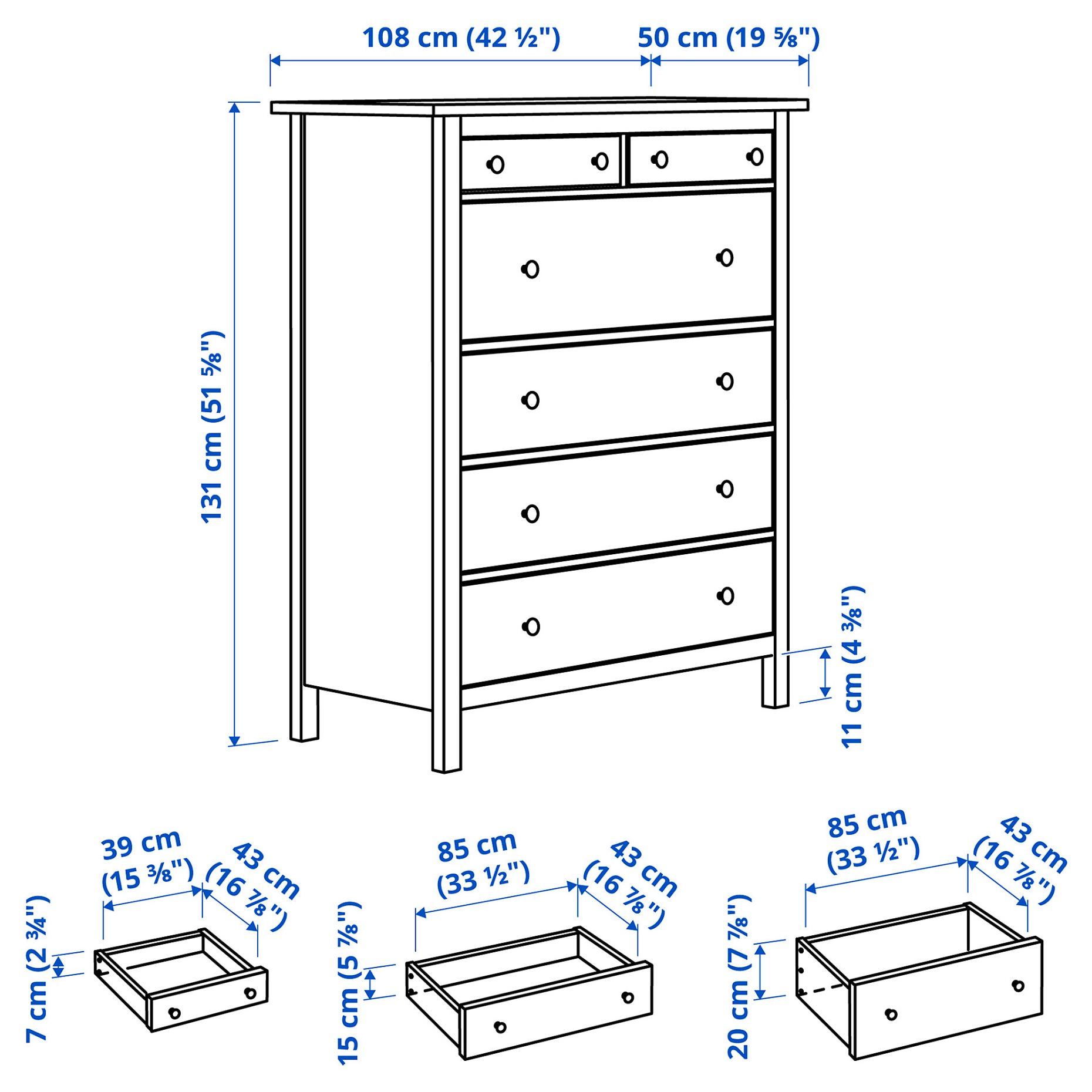 HEMNES, скрин с 6 чекмеджета, 108x130 см, бяло обагряне, 602.392.73
