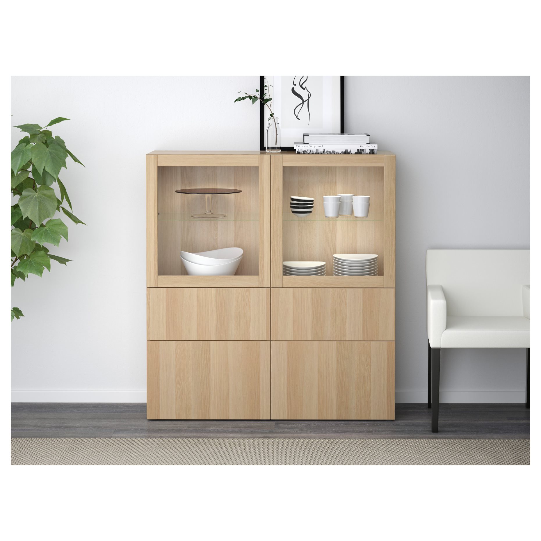 BESTÅ, комбиниран артикул за съхранение със стъклени вратички, 991.958.00