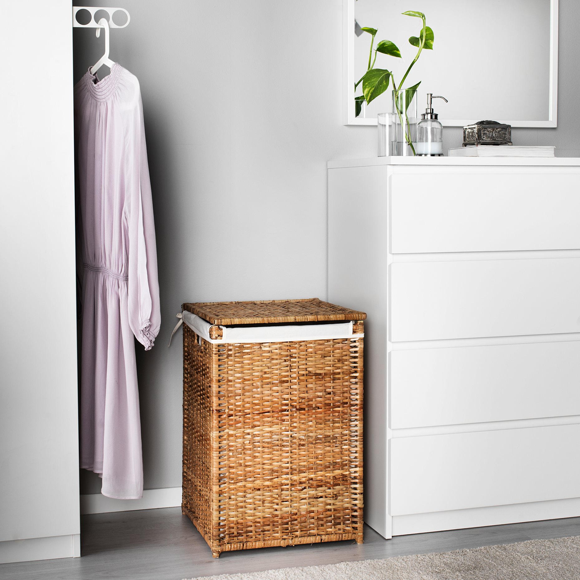 BRANÄS, кош за пране с подплата, 80 л, ратан, 202.147.31