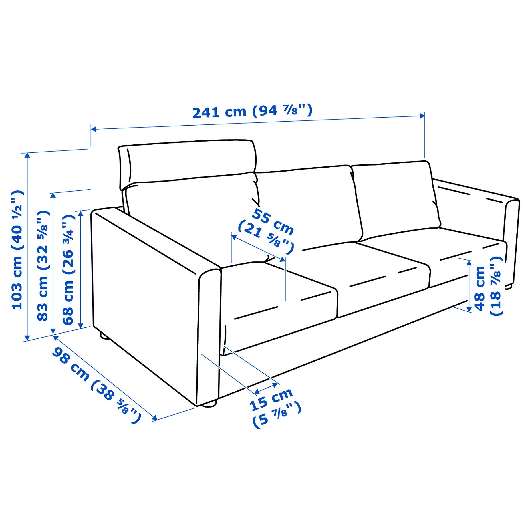 VIMLE, 3-местен диван, с облегалка за глава, 393.990.27