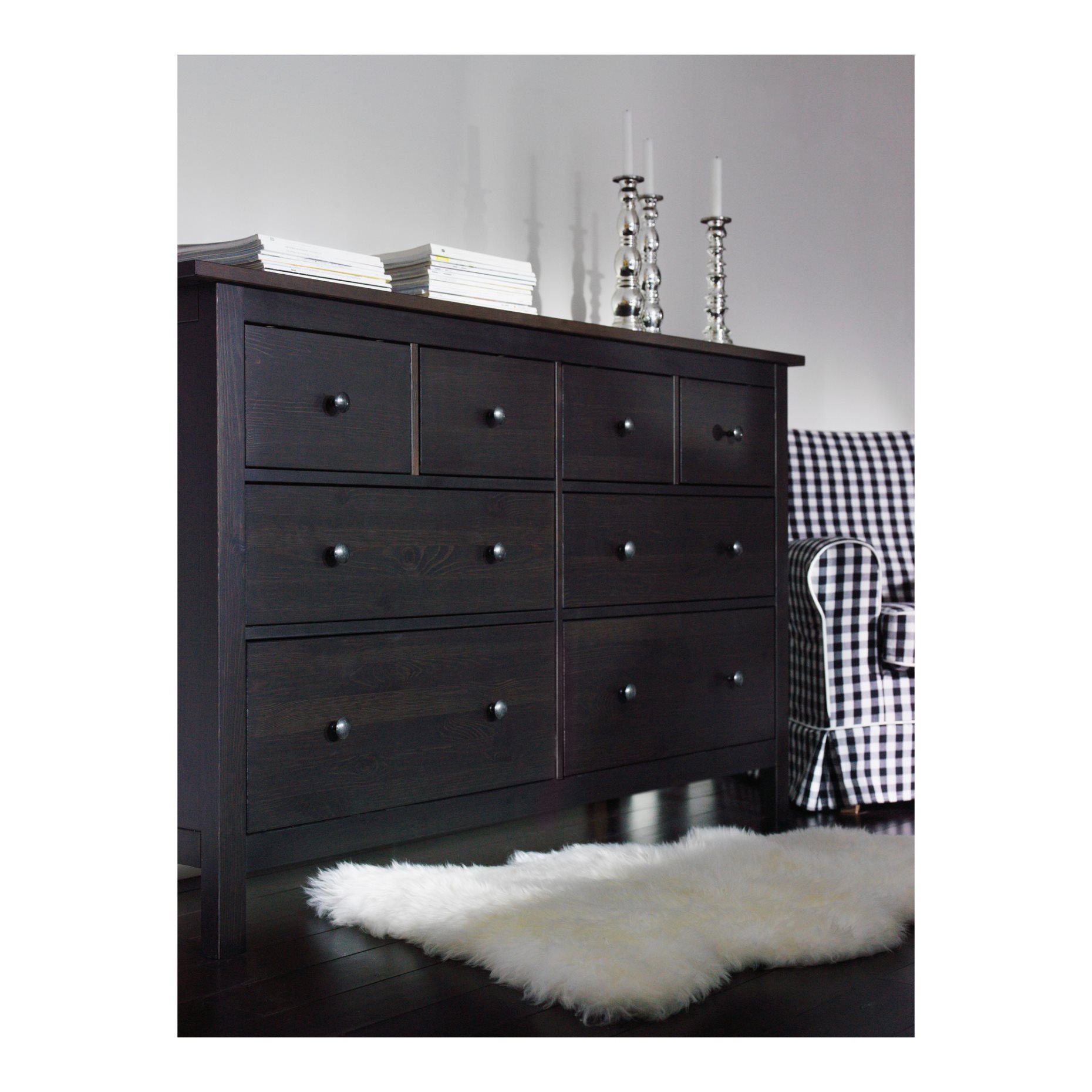 HEMNES, скрин с 8 чекмеджета, 160x95 см, черно-кафяво, 402.392.74