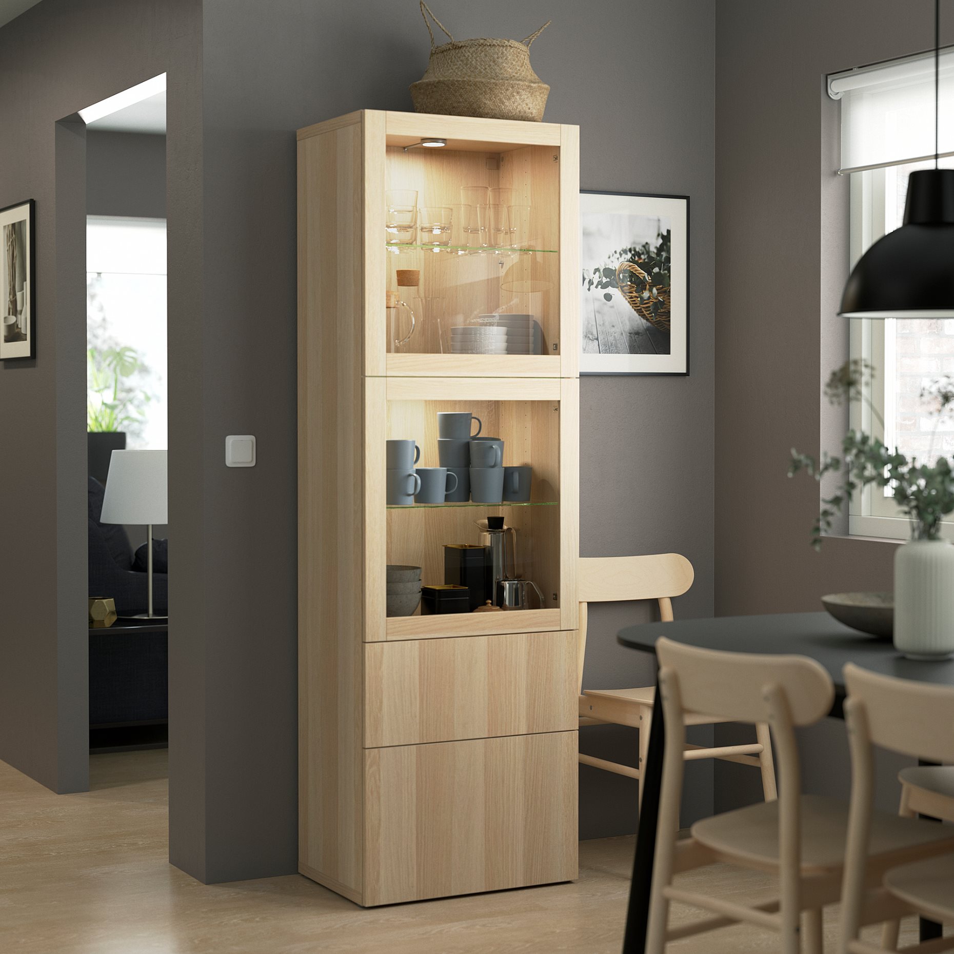 BESTÅ, комбинация със стъклени вратички, 594.125.46