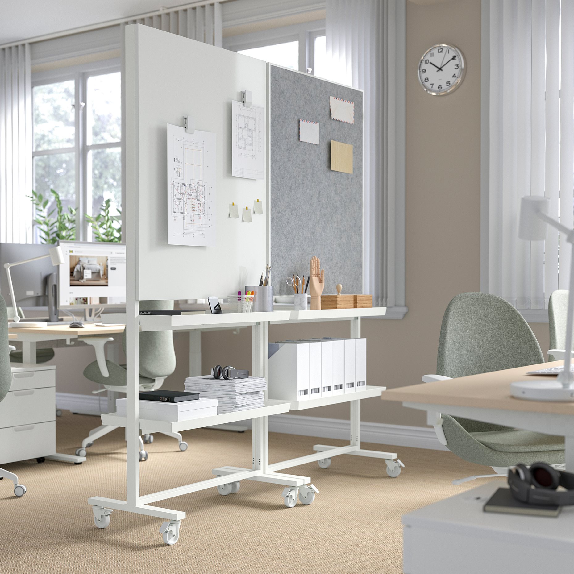 MITTZON, рамка + колелца/бяла дъска/рафт/орг. за кабели, 595.146.82