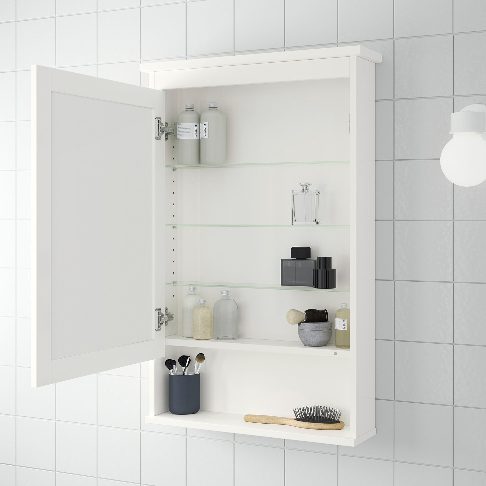 HEMNES, огледален шкаф с 1 врата 63x16x98см, бяло, 702.176.71