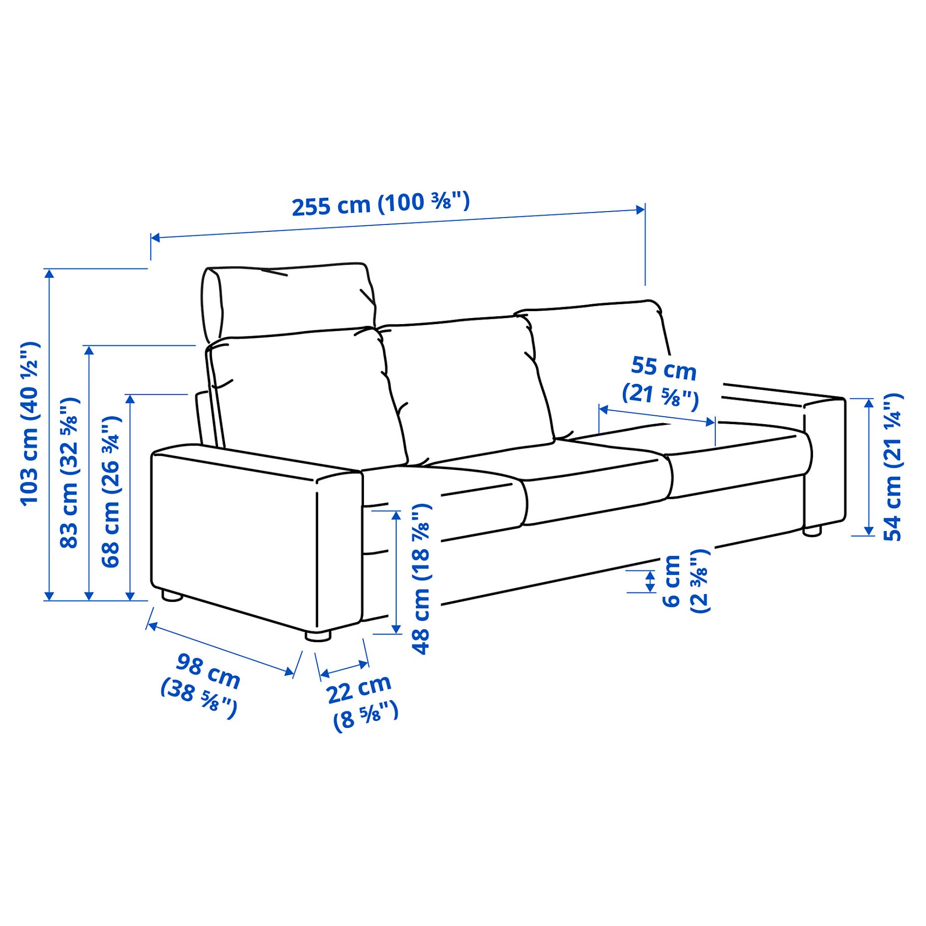 VIMLE, 3-м диван, с облегалка за глава, с широки подлакътници, 794.013.30