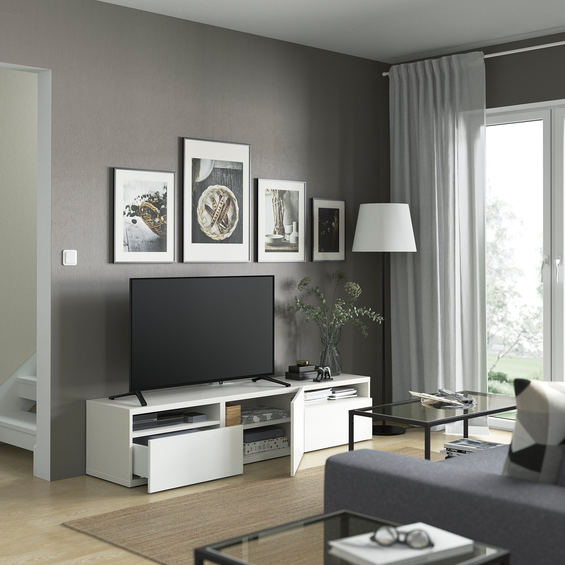 BESTÅ, TV шкаф с чекмеджета и врата, 094.358.90