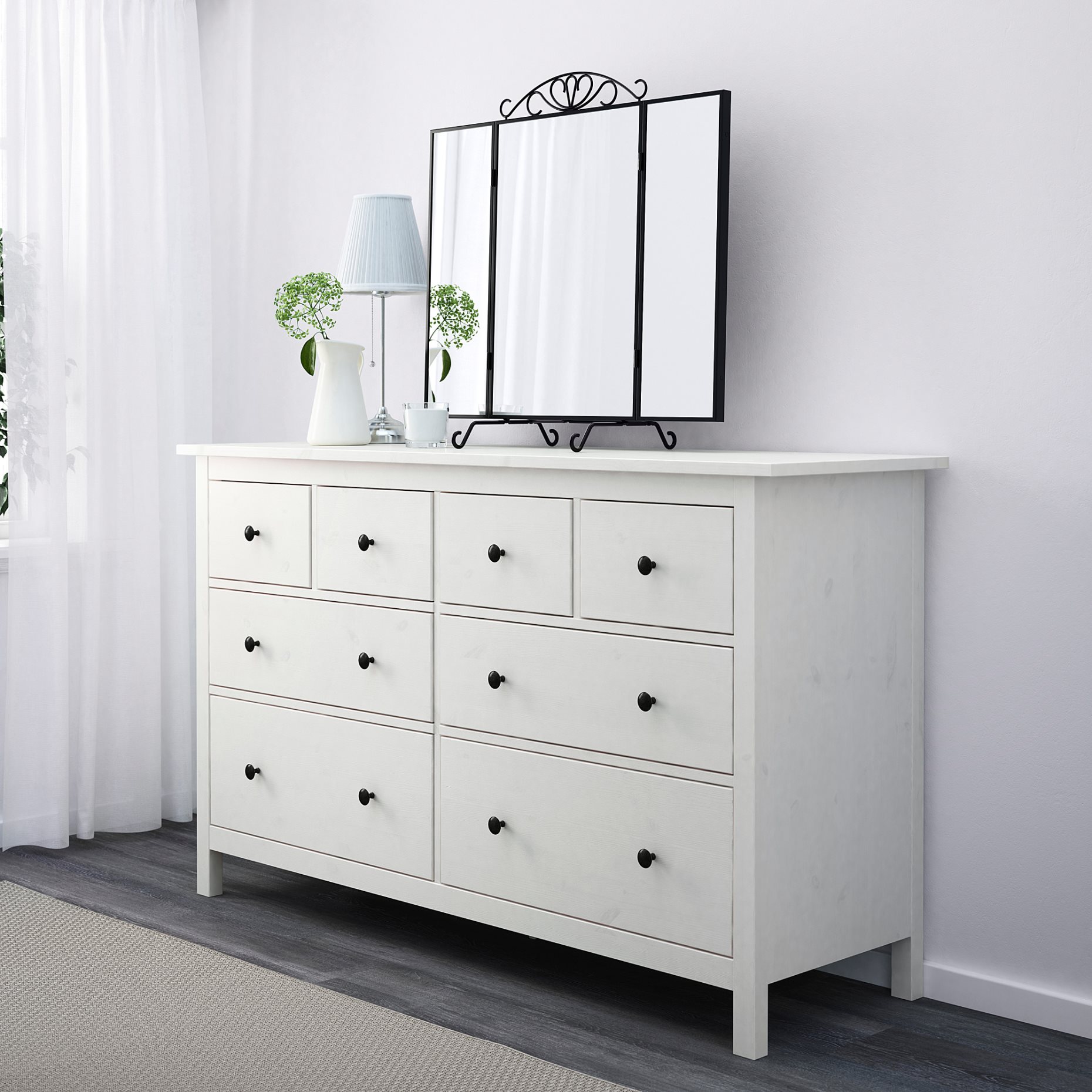 HEMNES, скрин с 8 чекмеджета, 160x95 см, бяло обагряне, 102.392.80