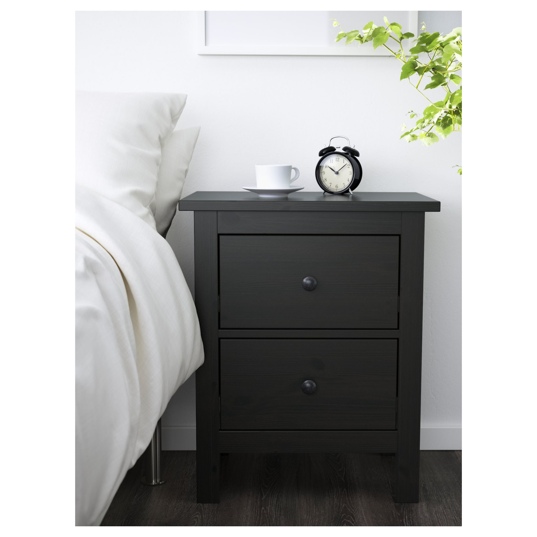 HEMNES, скрин с 2 чекмеджета, 54x66 см, черно-кафяво, 502.426.19
