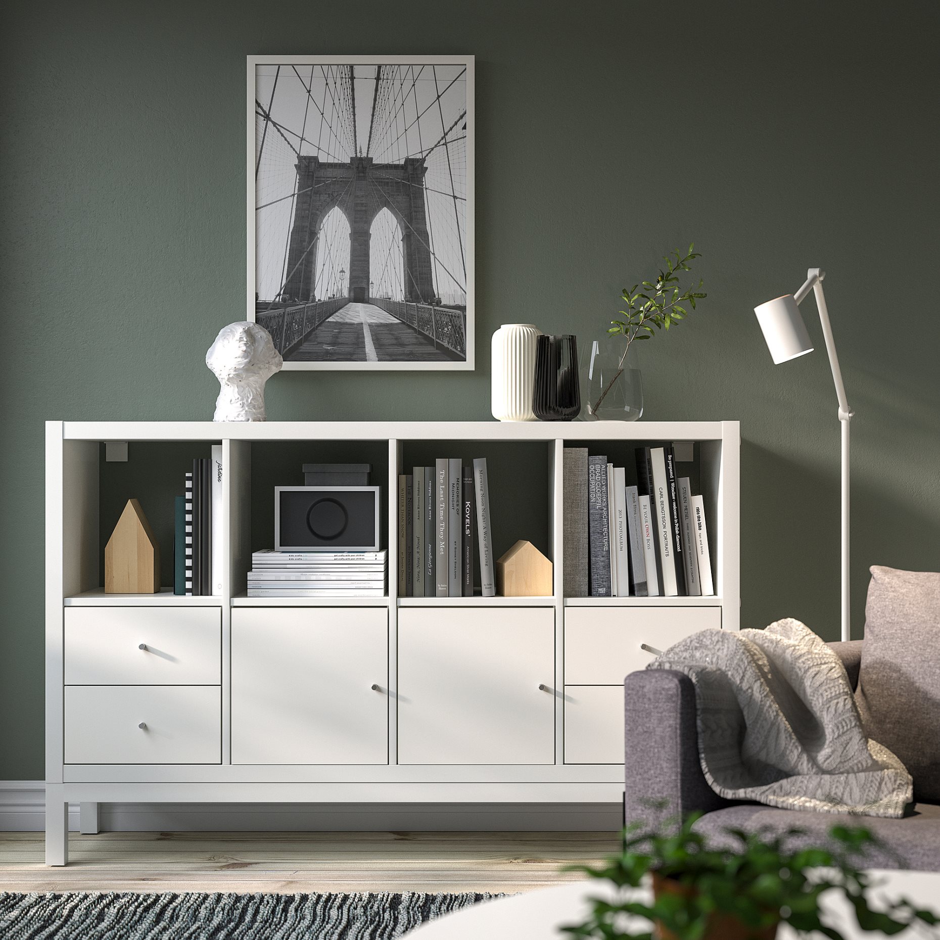 KALLAX, етажерка с носеща рамка, с 2 врати/4 чекмеджета, 795.529.13