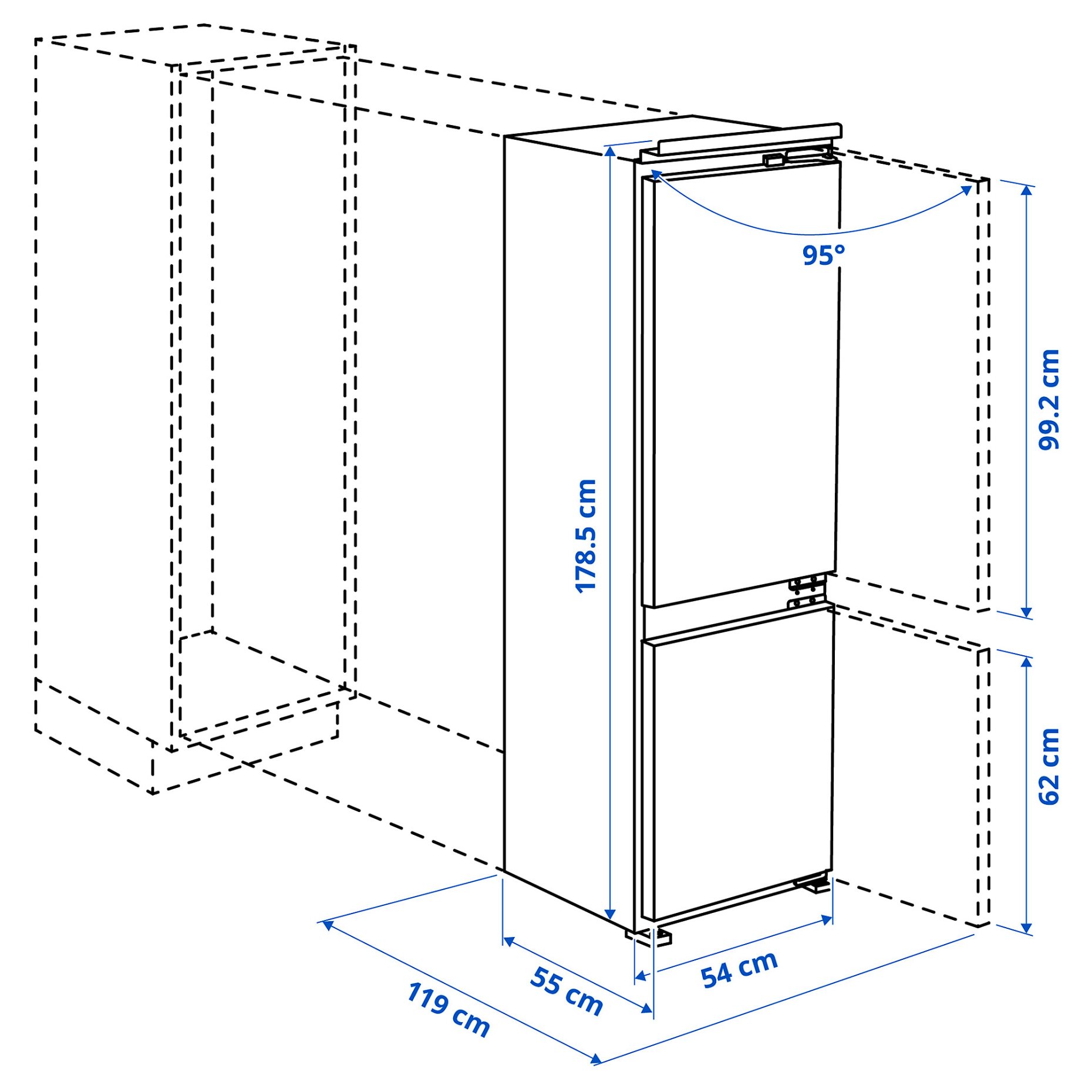 ÖVERNÄS, хладилник/фризер, IKEA 700, за вграждане, 005.730.46