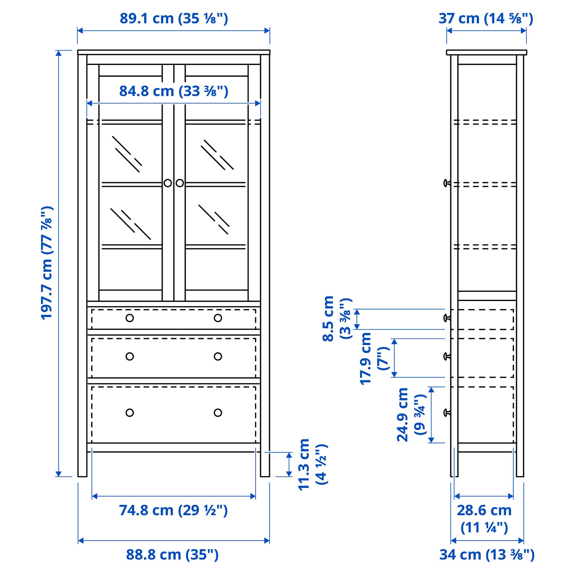 HEMNES, витрина с 3 чекмеджета, 005.961.61