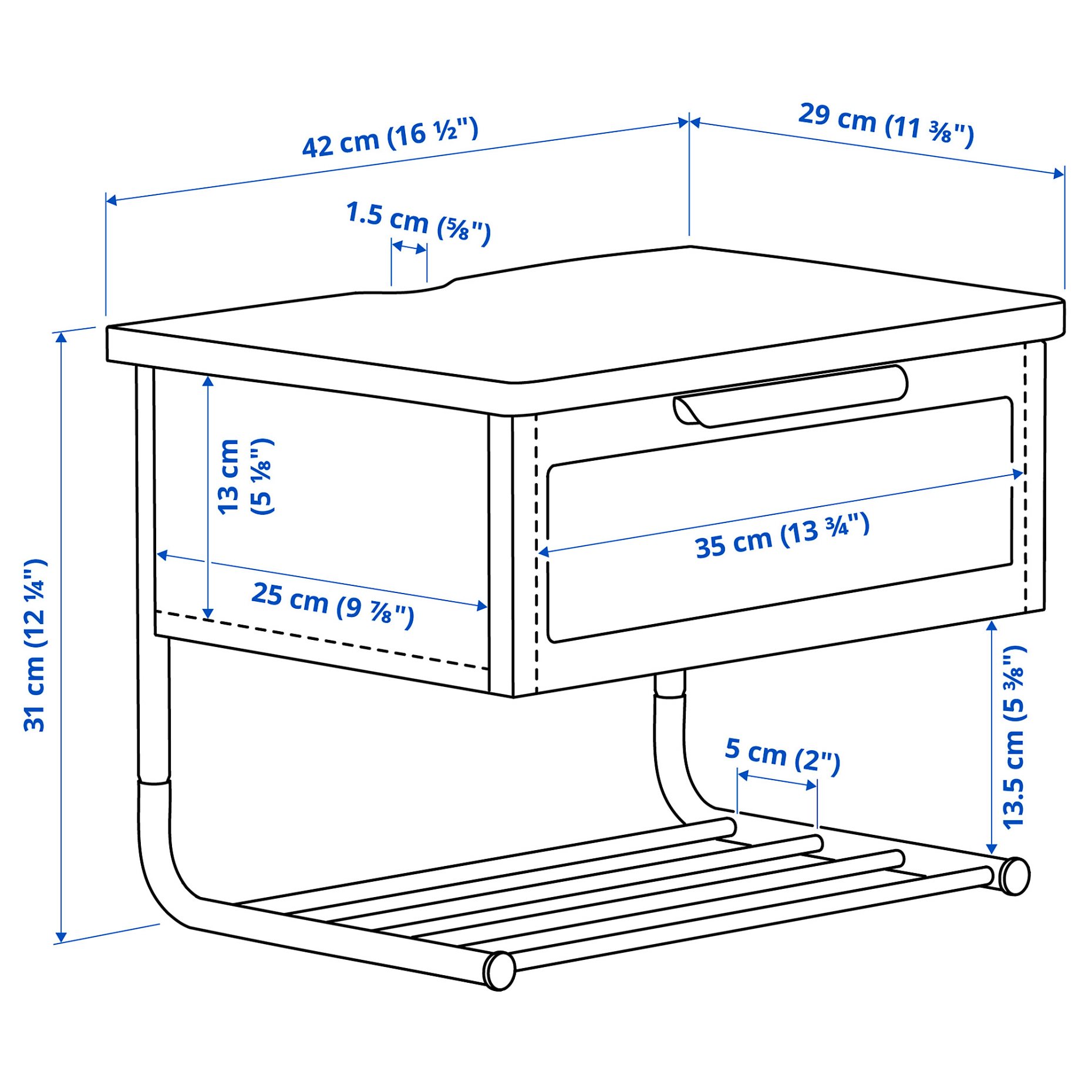 GRAFJALLET, нощно шкафче за стенен монтаж, 42x29x31 см, 006.031.14