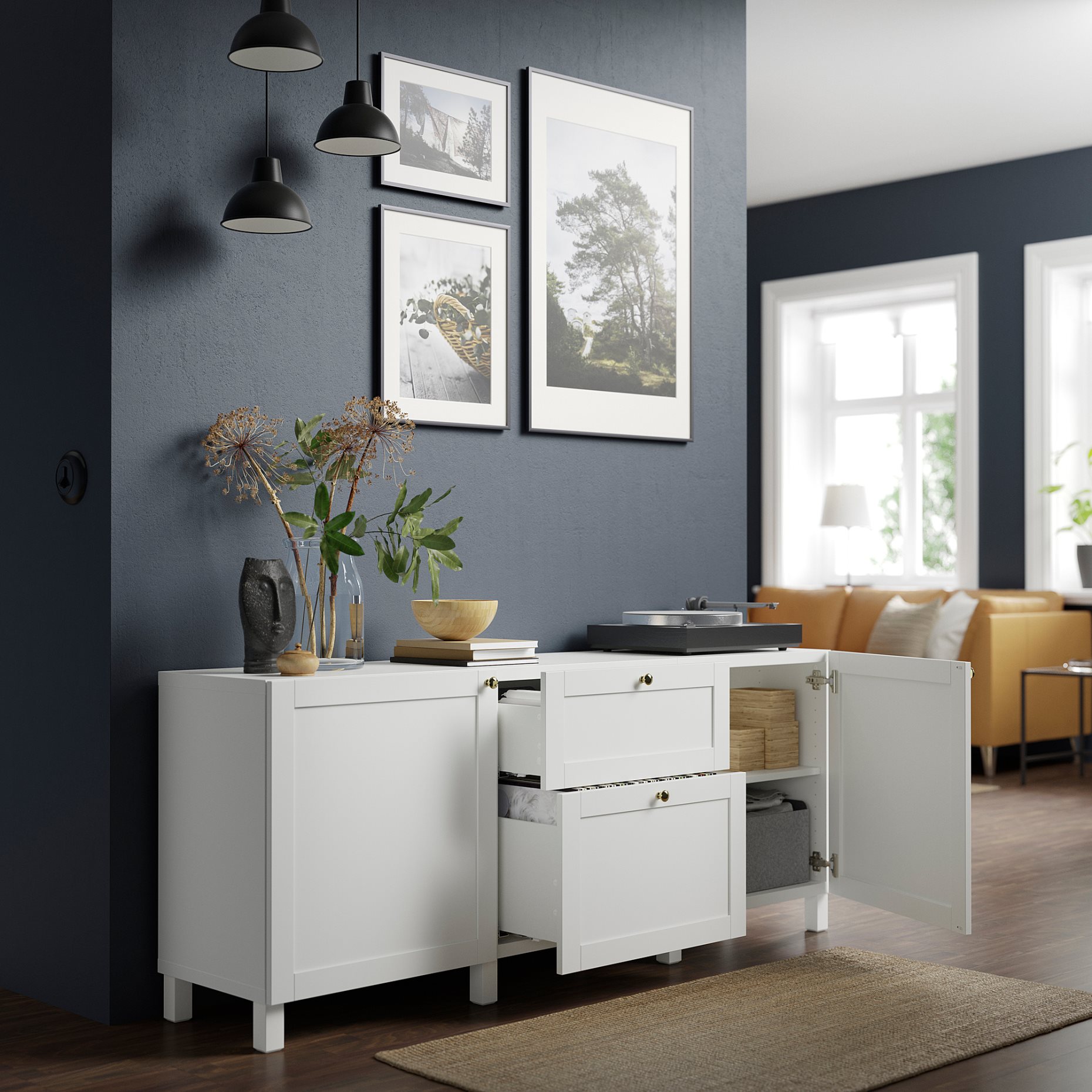 BESTÅ, комбиниран артикул за съхранение с чекмеджета, 091.956.25