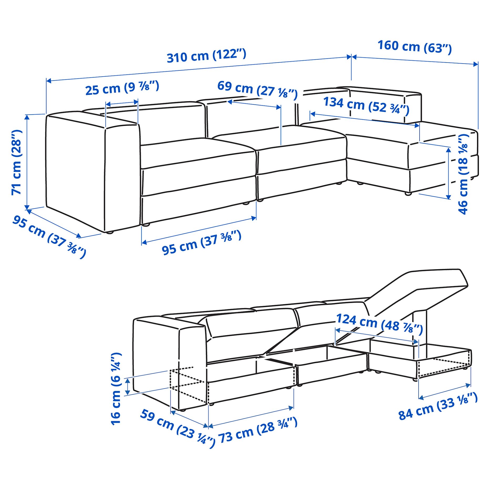 JÄTTEBO, 4-местен модулен диван с лежанка, десен, 094.852.05