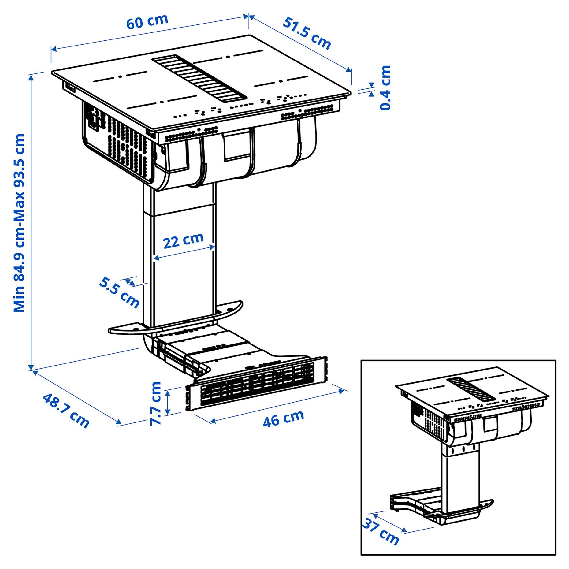 TÄCKNAN, Индукционен плот/вграден аспиратор + к-т за вентилация, 60 cм, IKEA 300, 096.124.68