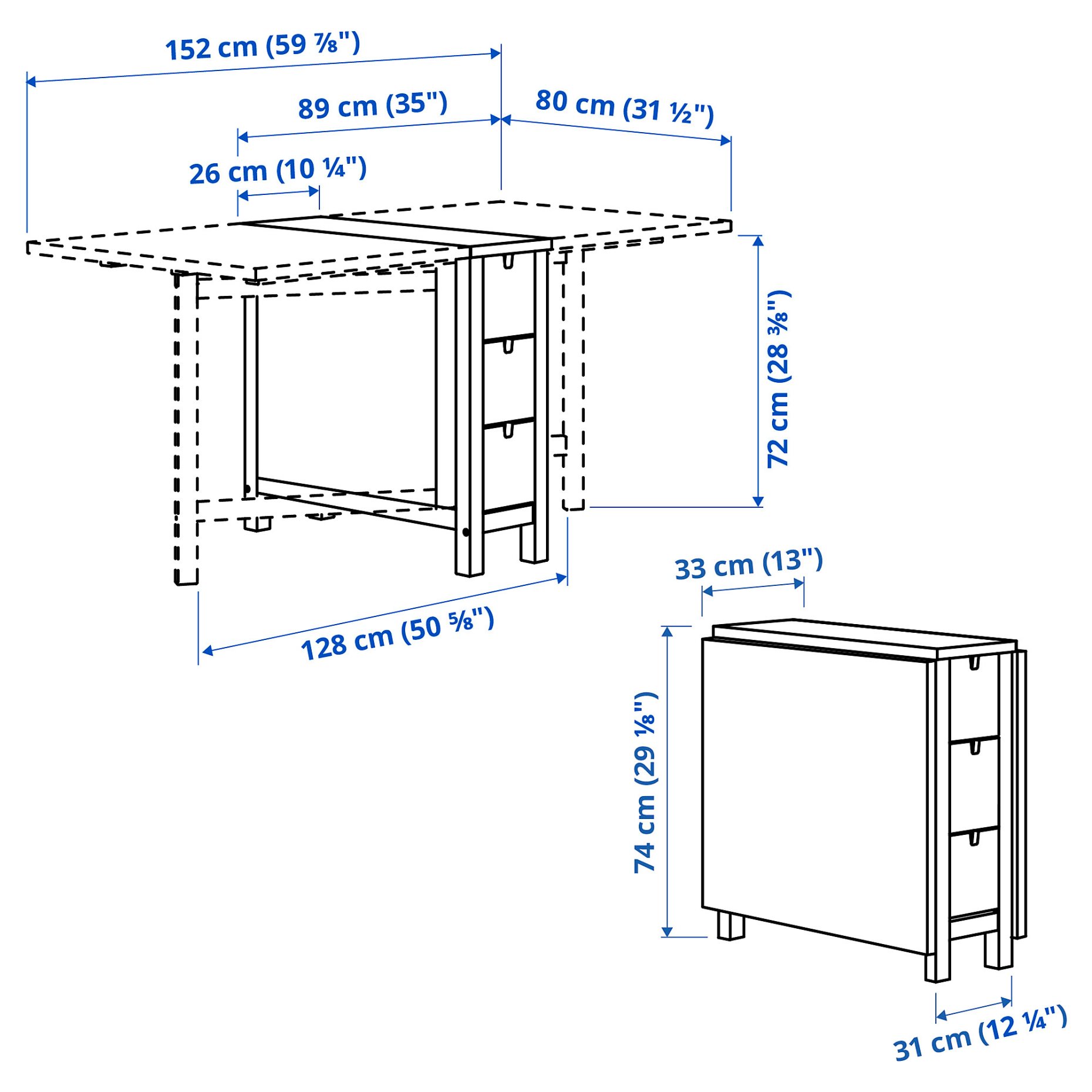 NORDEN/HÖGVED, маса и 2 стола, 26/89/152 см, 096.300.90
