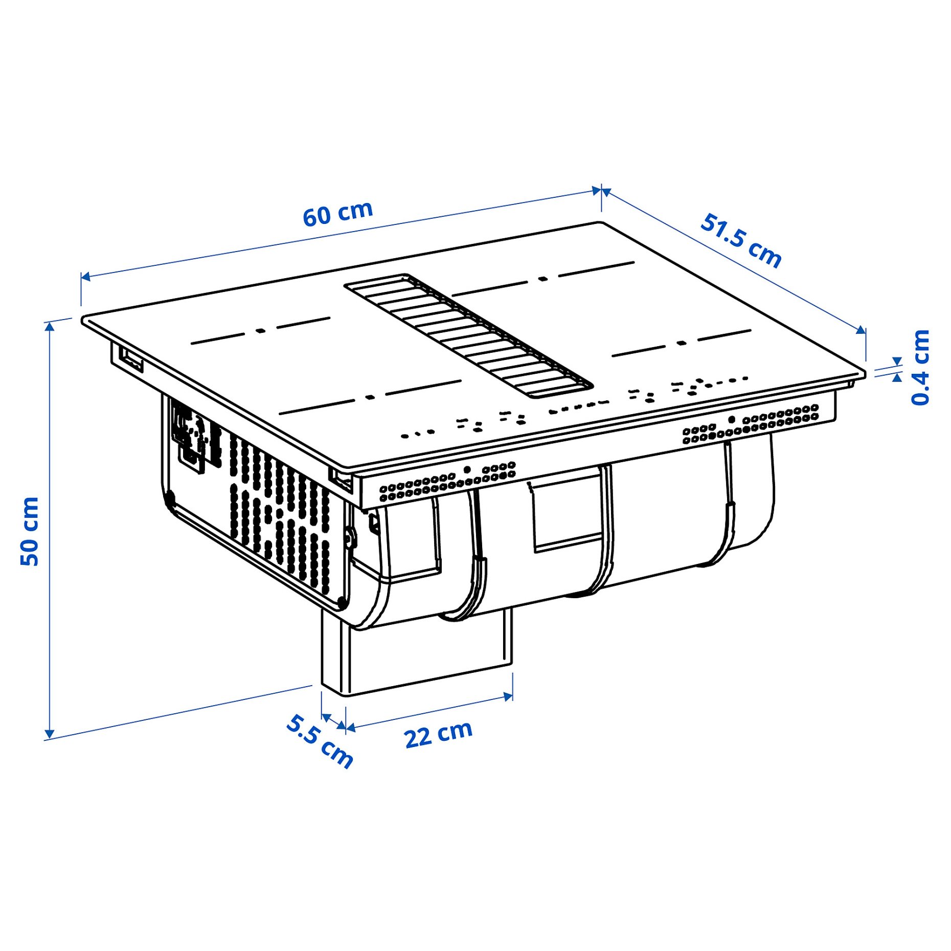 TÄCKNAN, индукц. котлон/вграден аспиратор, 60 см, IKEA 300, 105.986.35