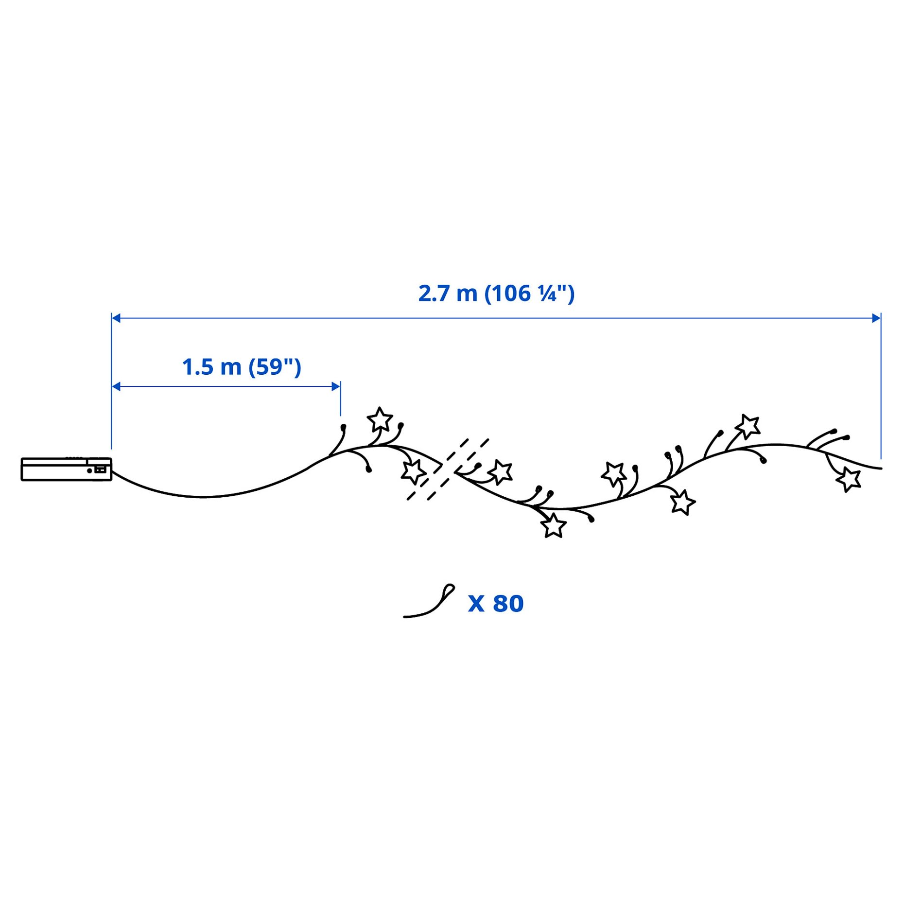STRÅLA, LED светещ гирлянд, 80 кр., на батерии, 105.991.16