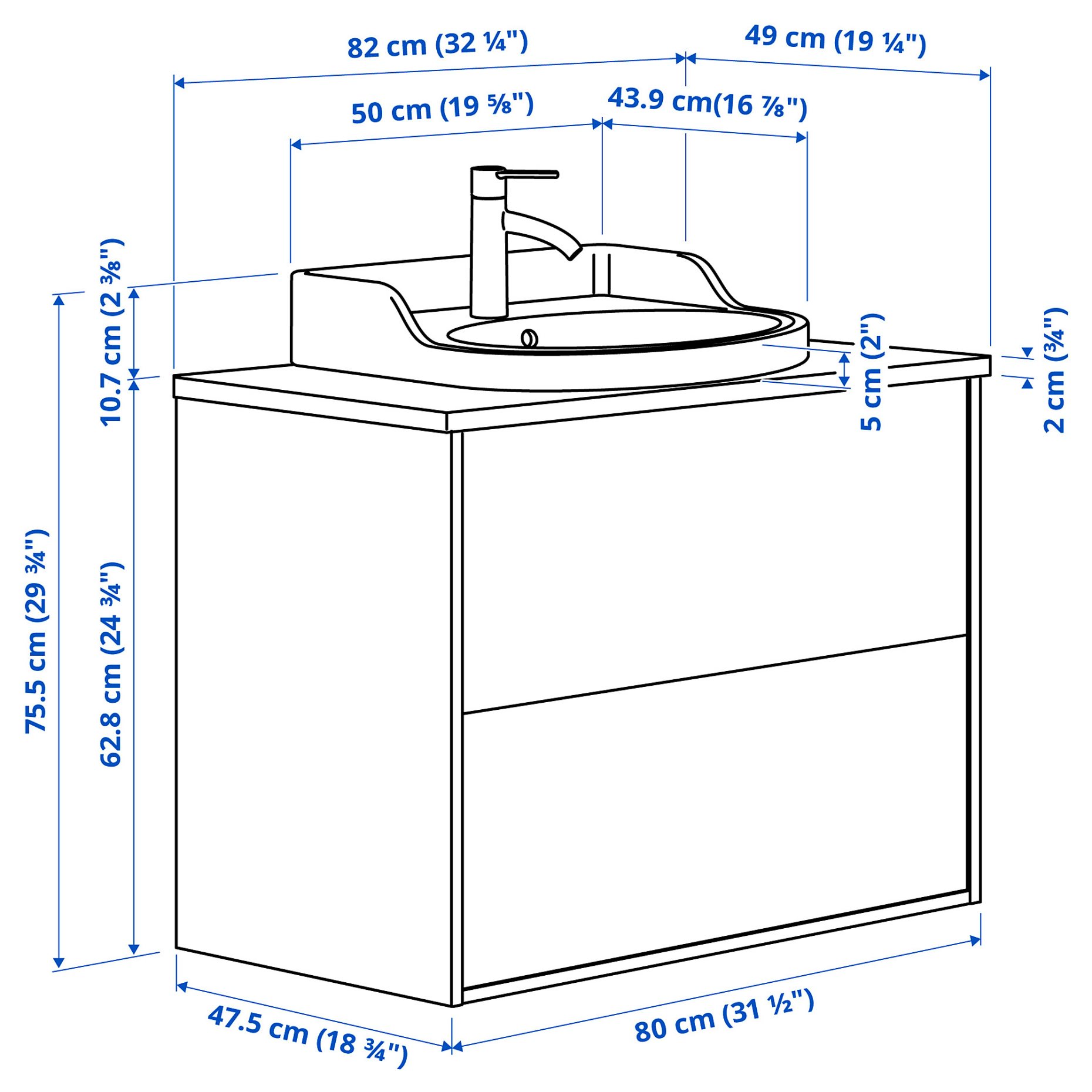 TANNFORSEN/RUTSJON, шкаф за мивка + чекмеджета/мивка/смесител, 195.214.01