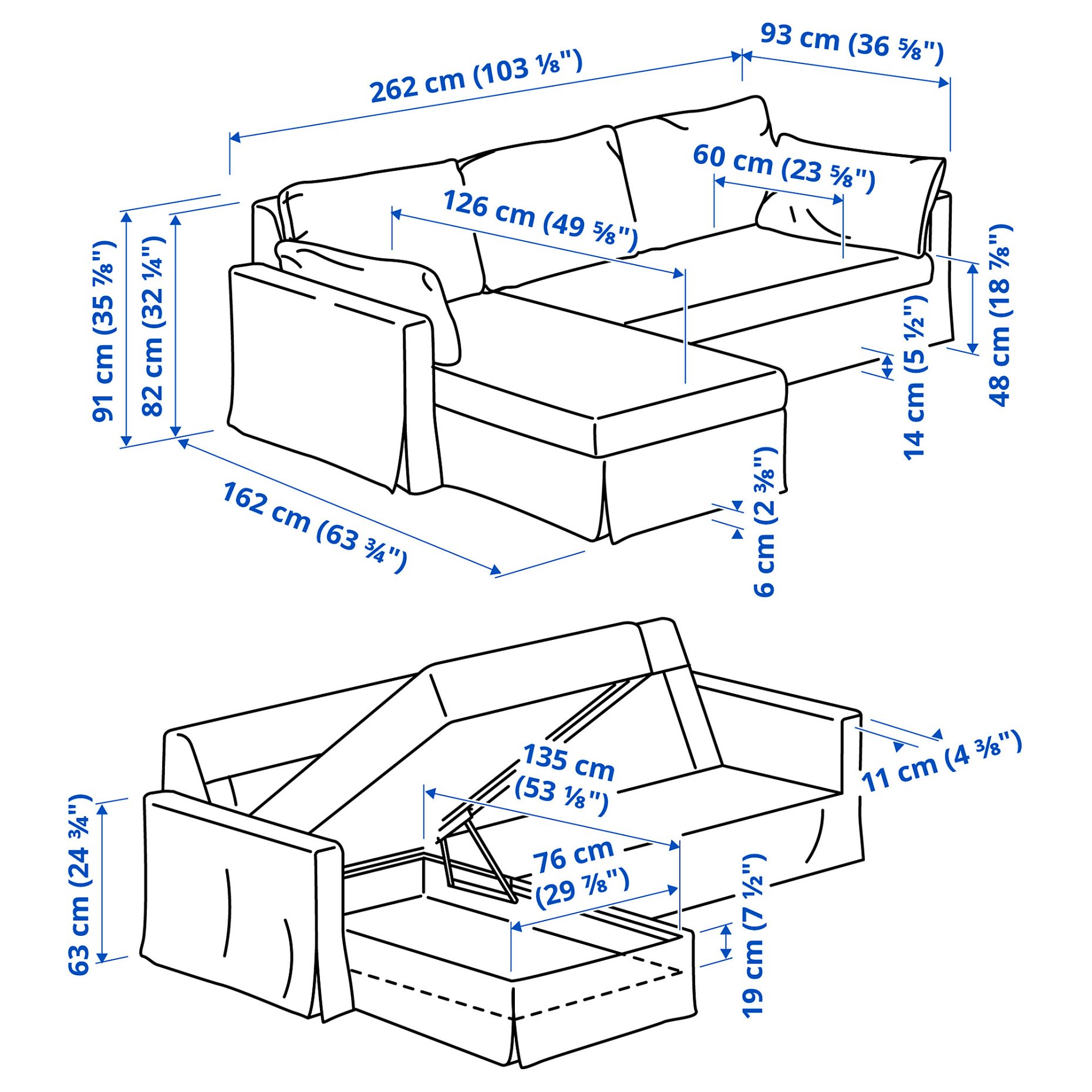 HYLTARP, 3-местен диван с лежанка, отляво, 294.896.98