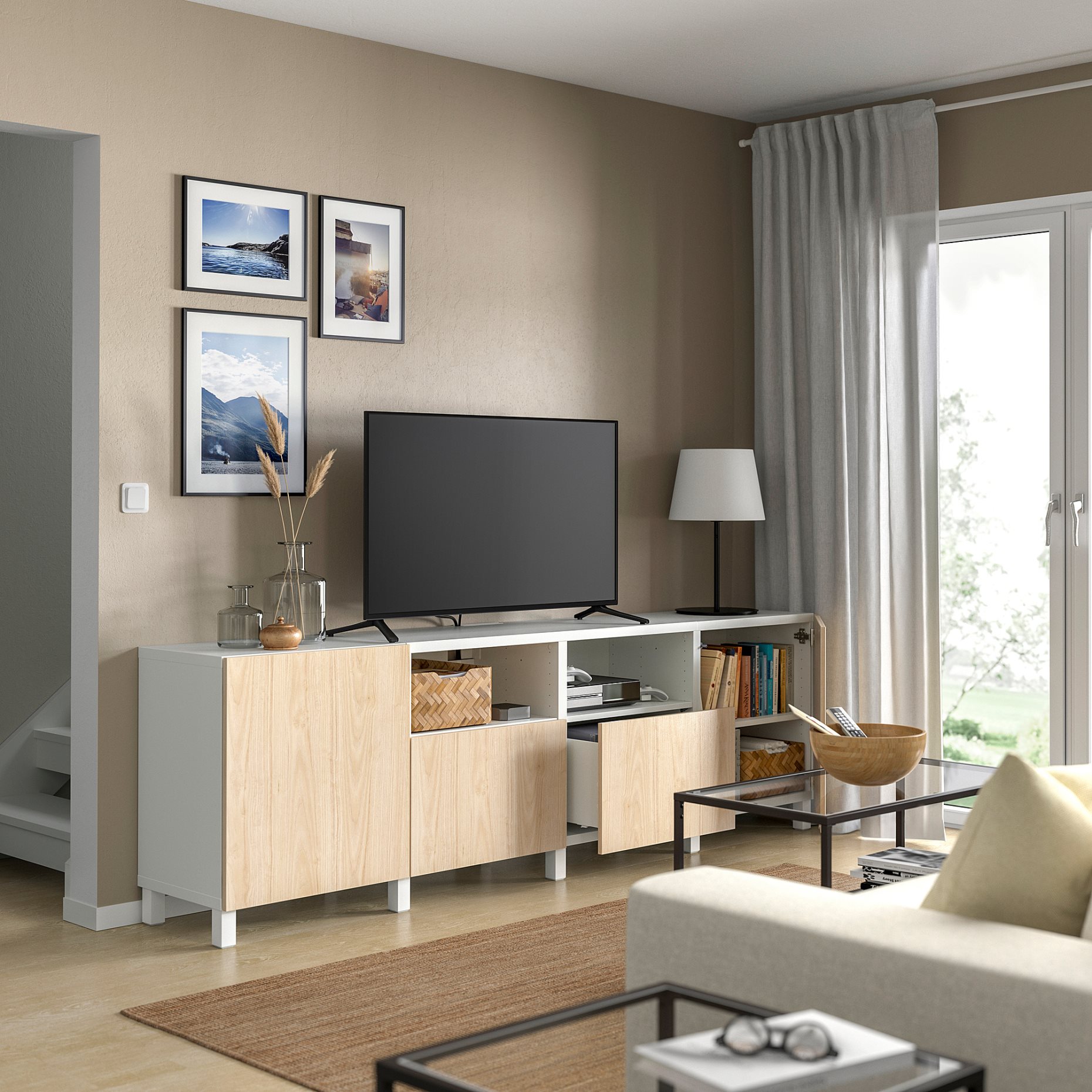 BESTÅ, TV шкаф с врати и чекмеджета, 295.689.78