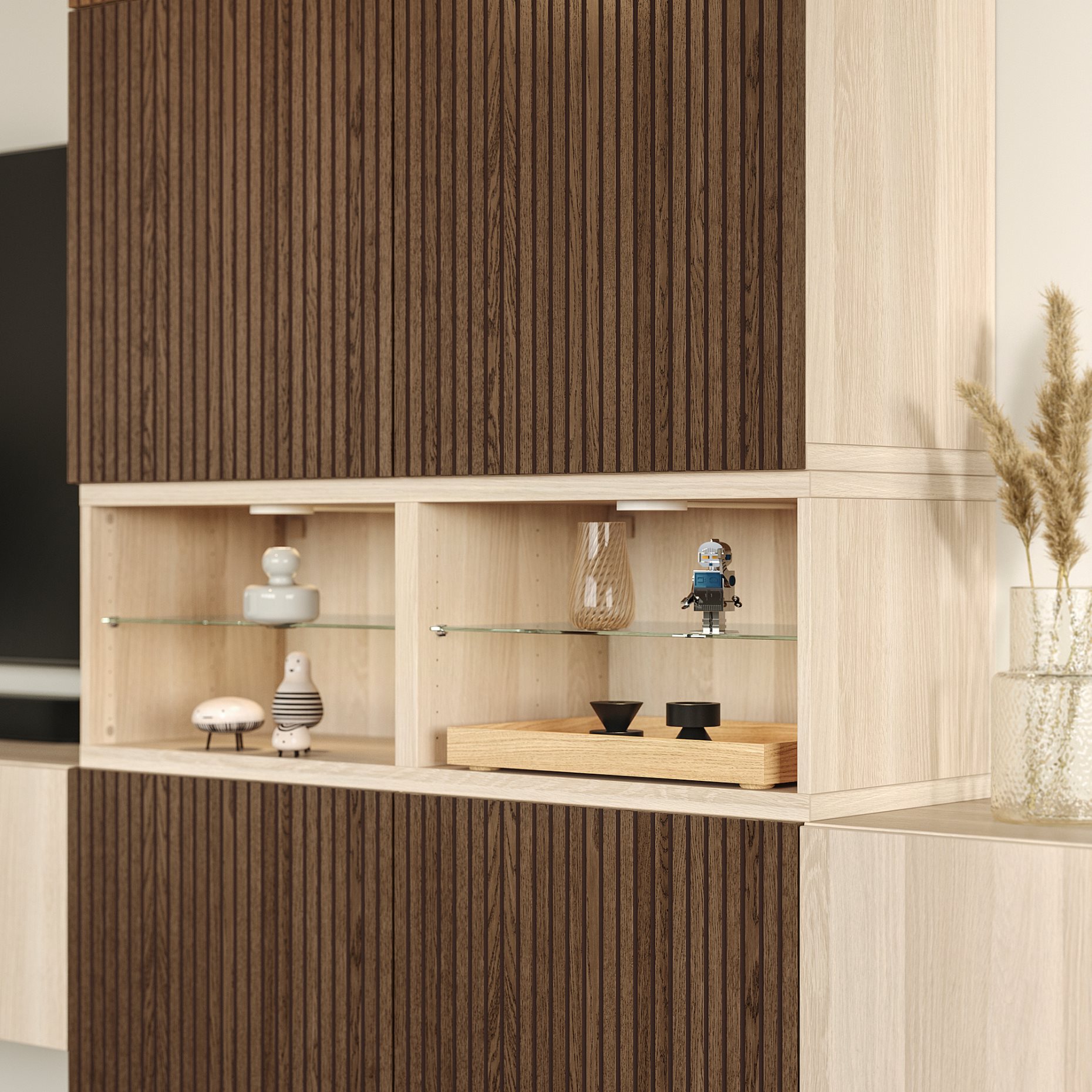 BESTÅ, комбинация за съхранение, аудио/видео, 360x42x231 см, 296.120.90