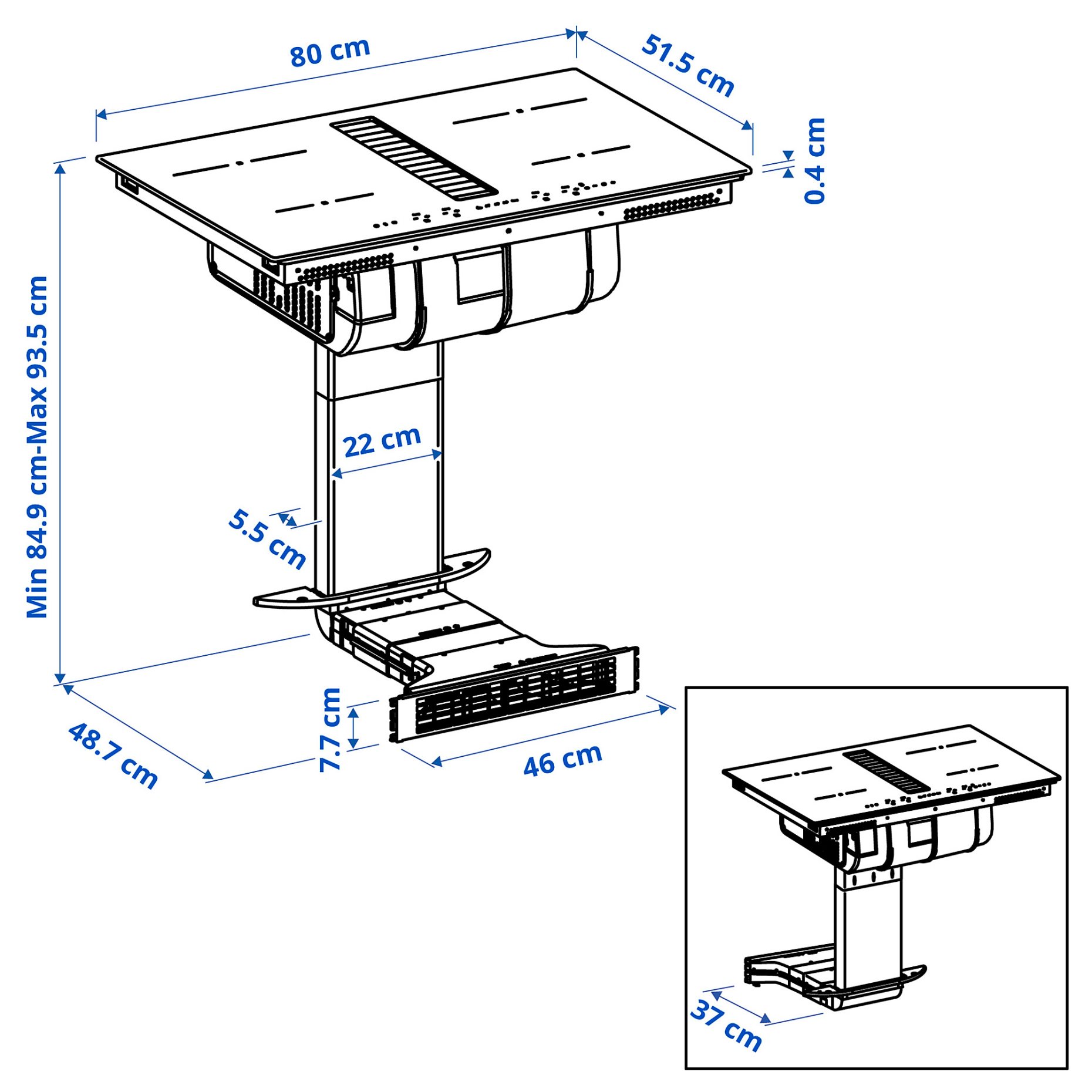TÄCKNAN, Индукционен плот/вграден аспиратор + к-т за вентилация, 80 cм, IKEA 300, 296.125.04