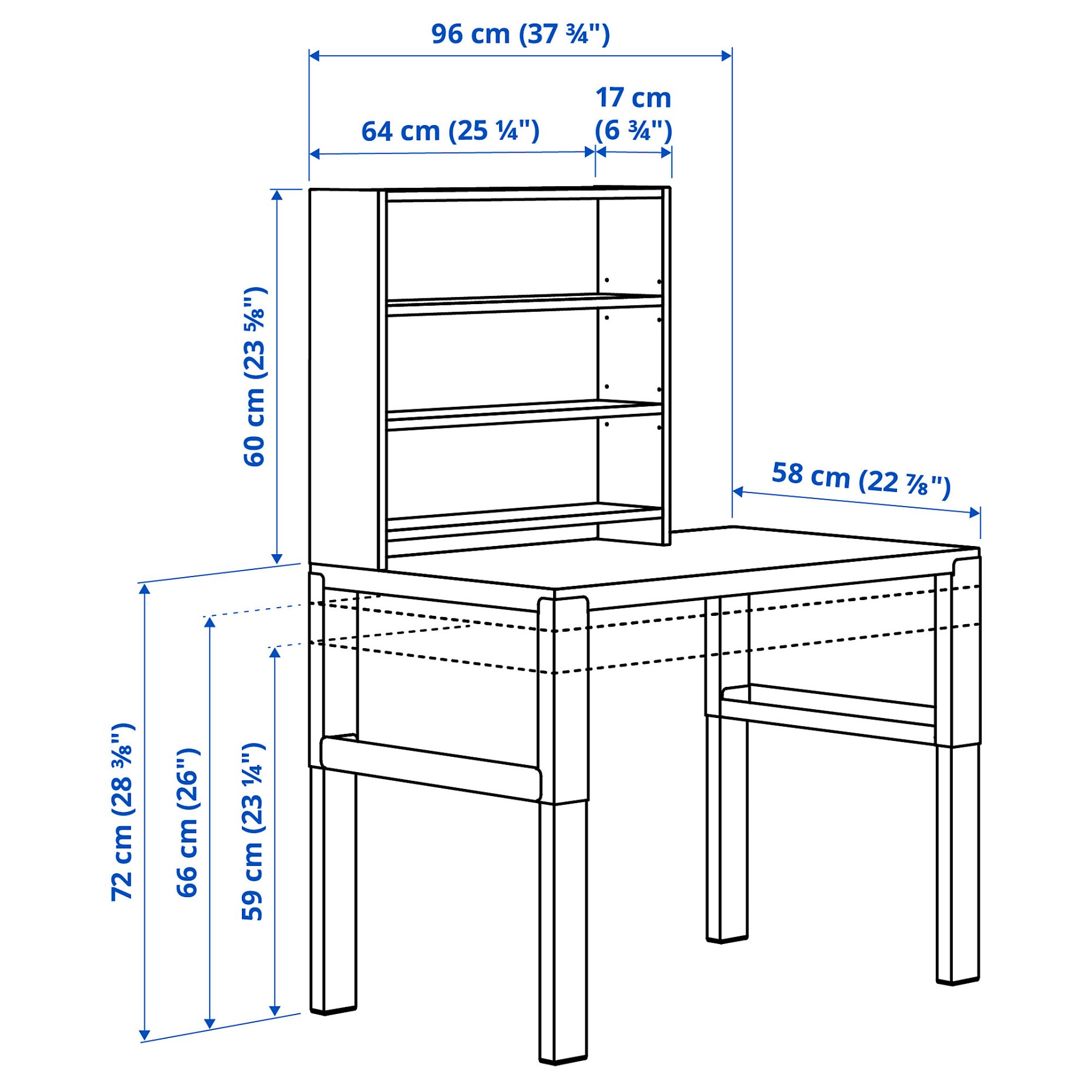 PÅHL, бюро с етажерка, с регулируема височина, 96x58 см, 296.178.13