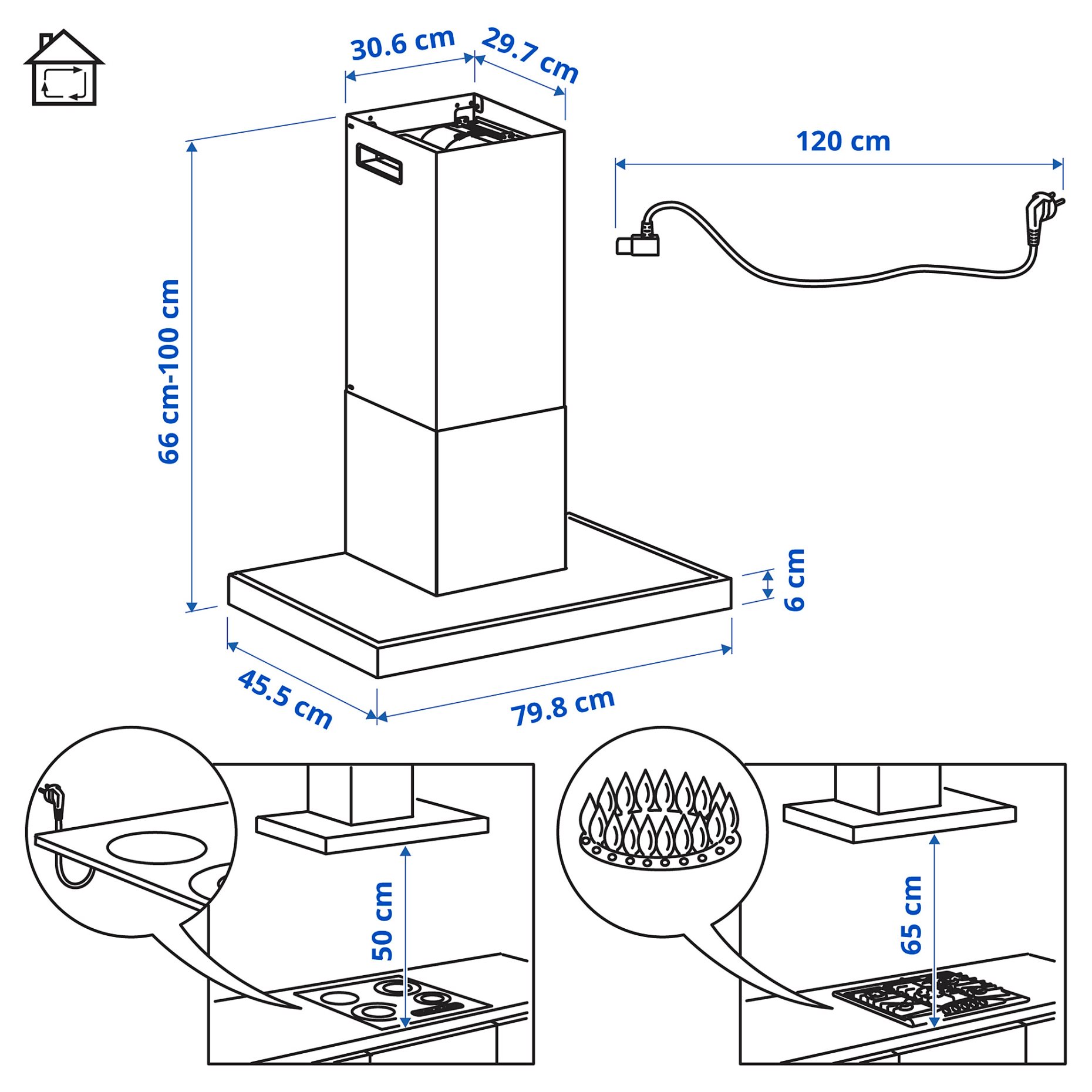 RÄFSEBO, аспиратор за стенен монтаж, IKEA 500, 80 см, 306.092.23