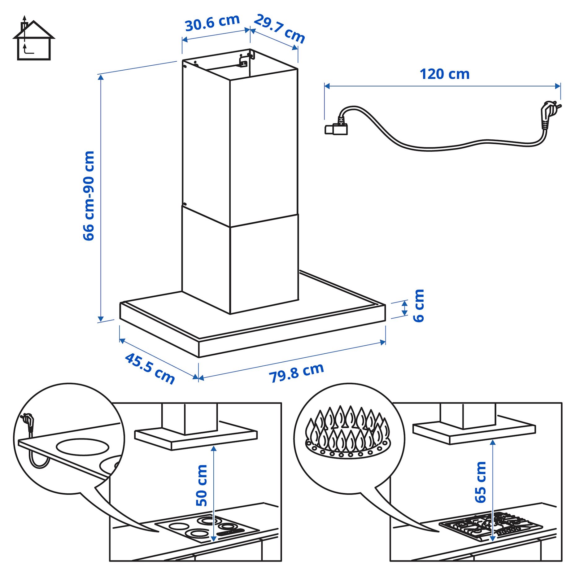RÄFSEBO, аспиратор за стенен монтаж, IKEA 500, 80 см, 306.092.23