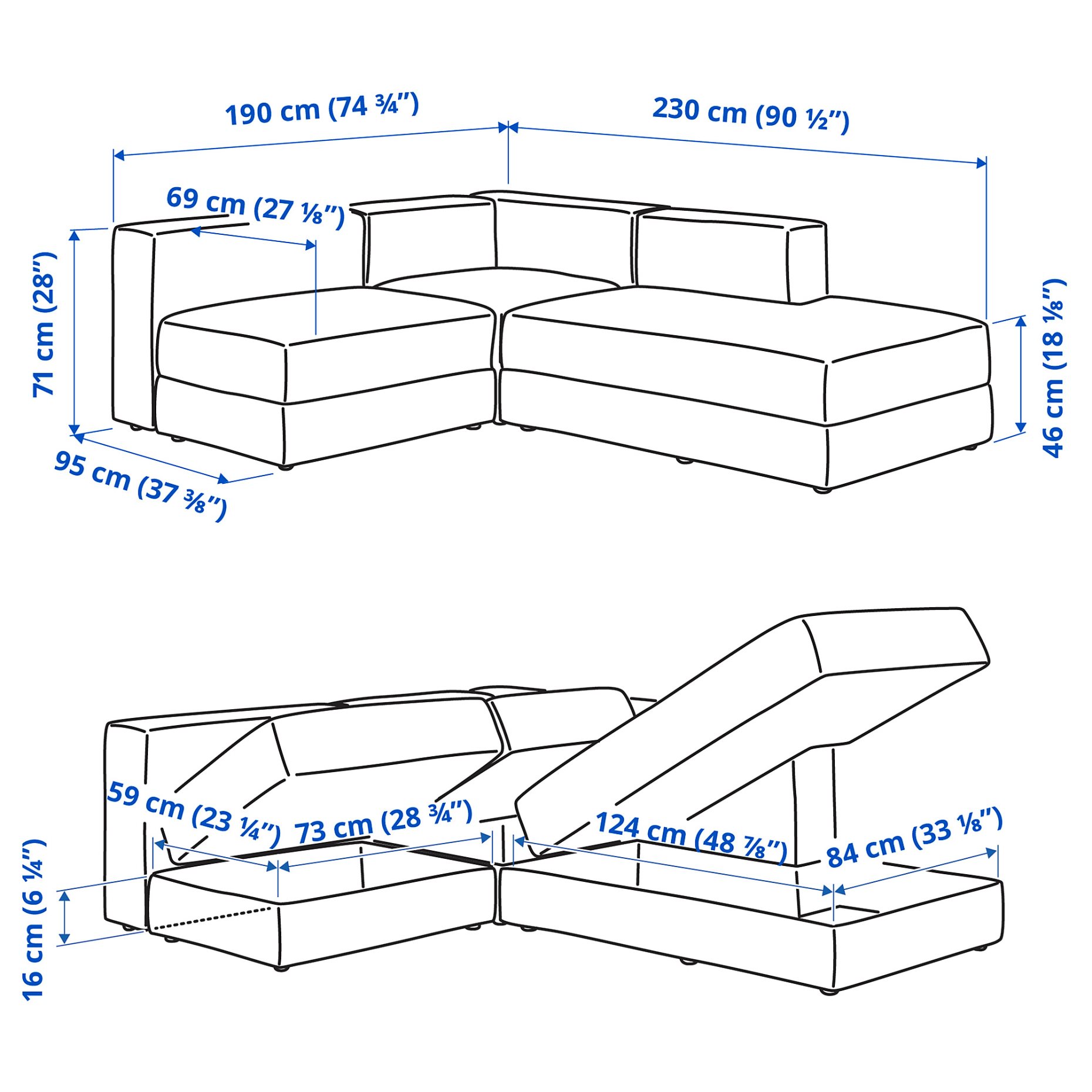 JÄTTEBO, модулен ъглов 2,5-местен диван с лежанка, десен, 394.851.81