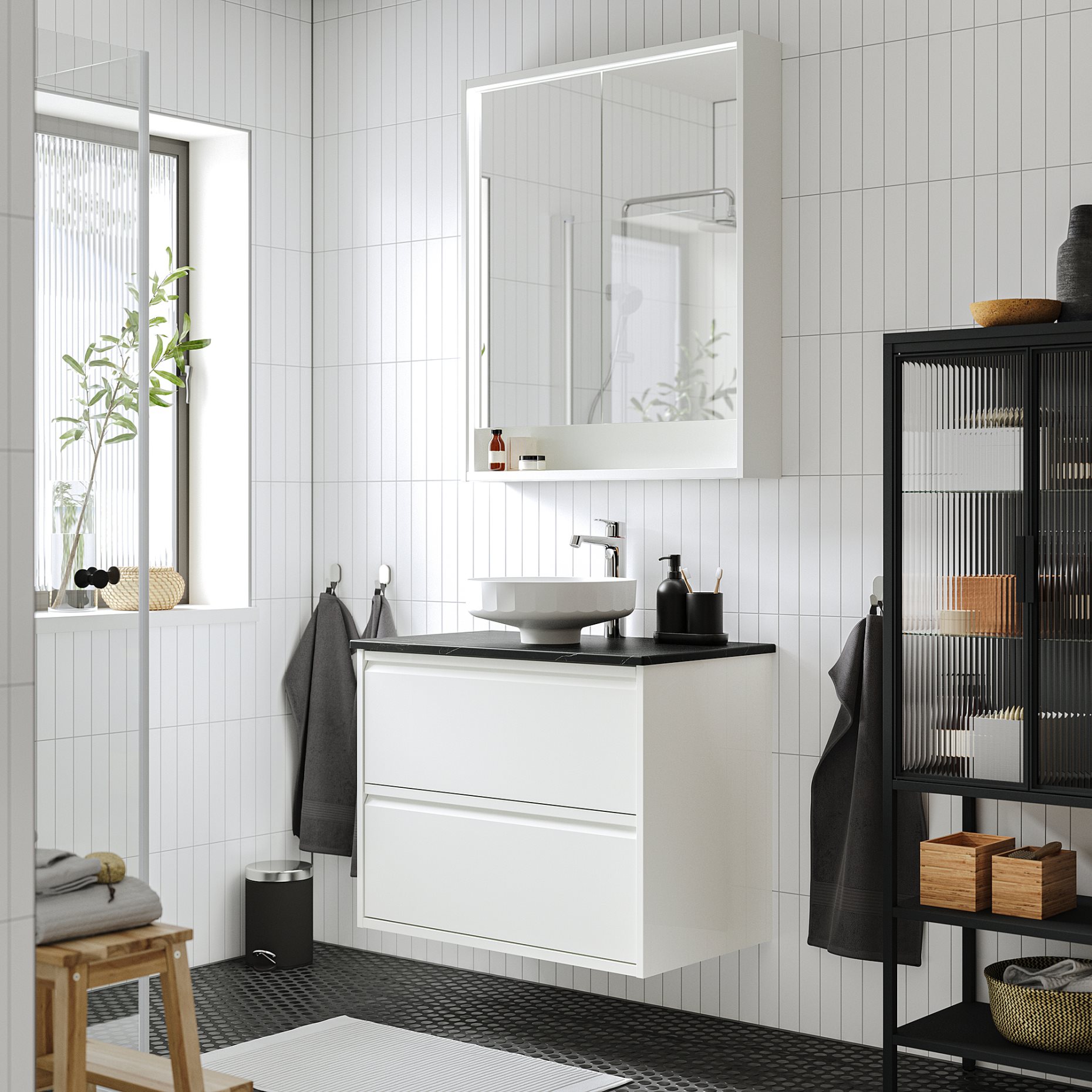 ÄNGSJÖN/LERSJÖN, шкаф за мивка+чекмеджета/мивка/смесител, 395.712.87