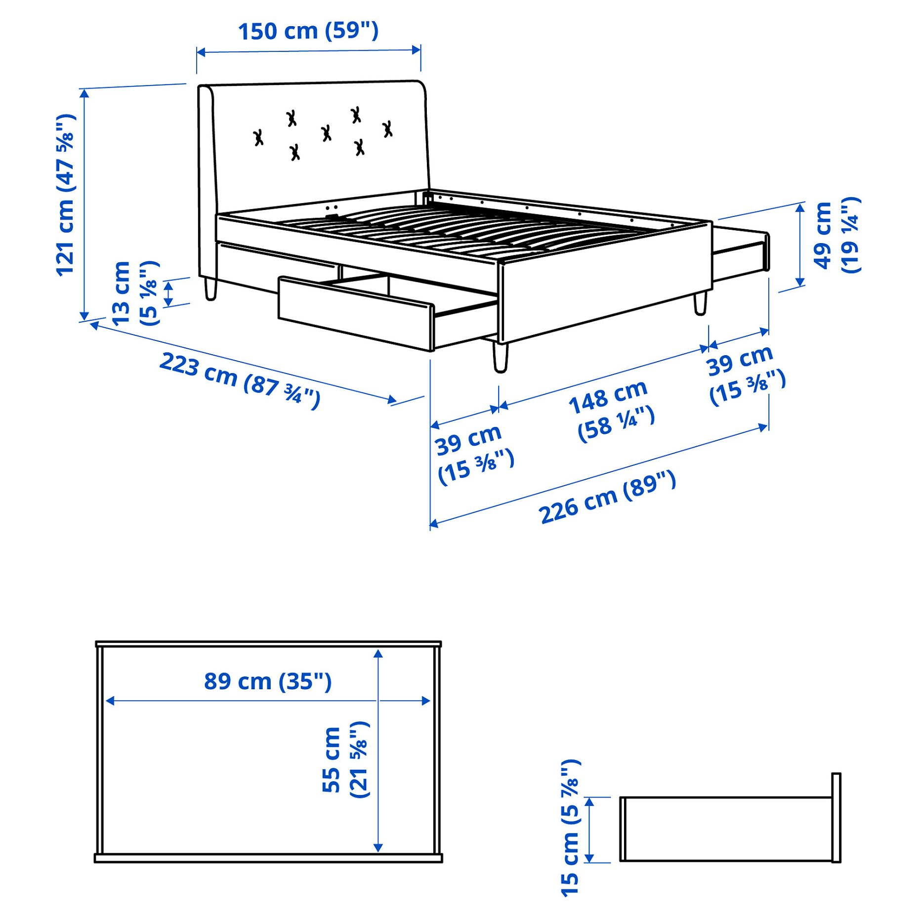IDANÄS, тапицирано легло с отдел за съхранение, 140x200 см, 404.471.69