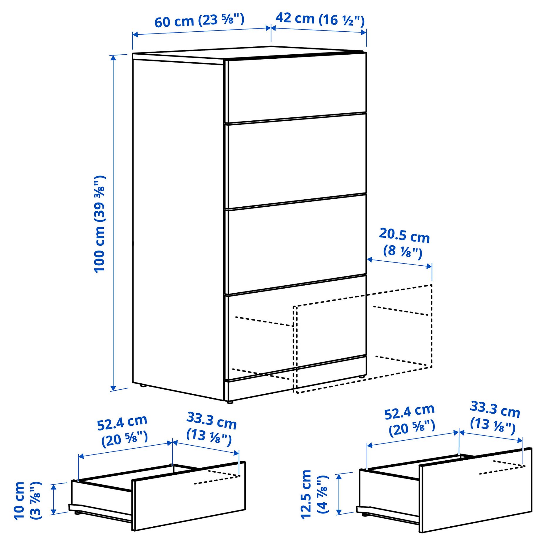 LASTARE, скрин с 4 чекмеджета, 60x42x100 см, 405.993.51