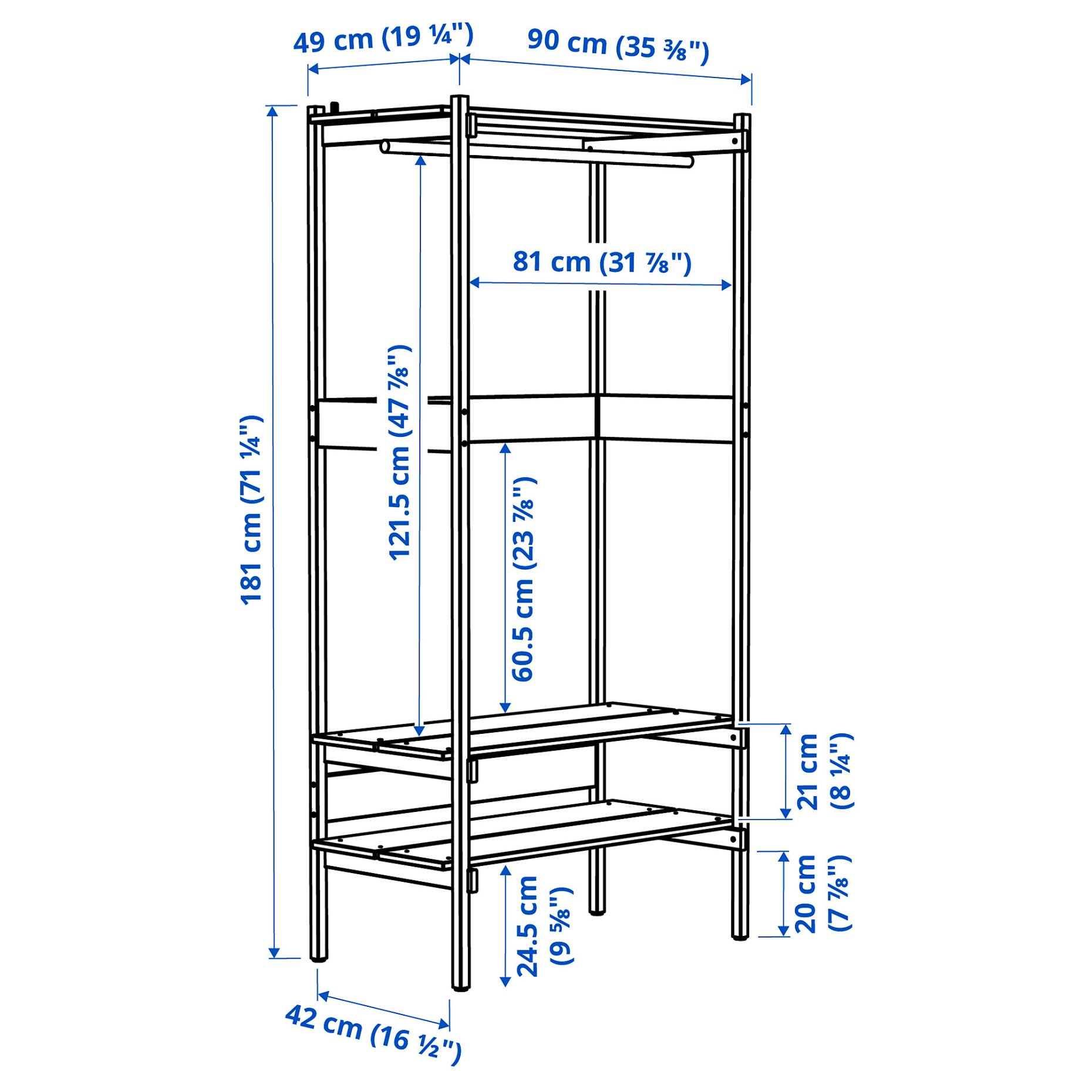 KRONÖREN, открит гардероб, 90x49x181 см, 406.108.05