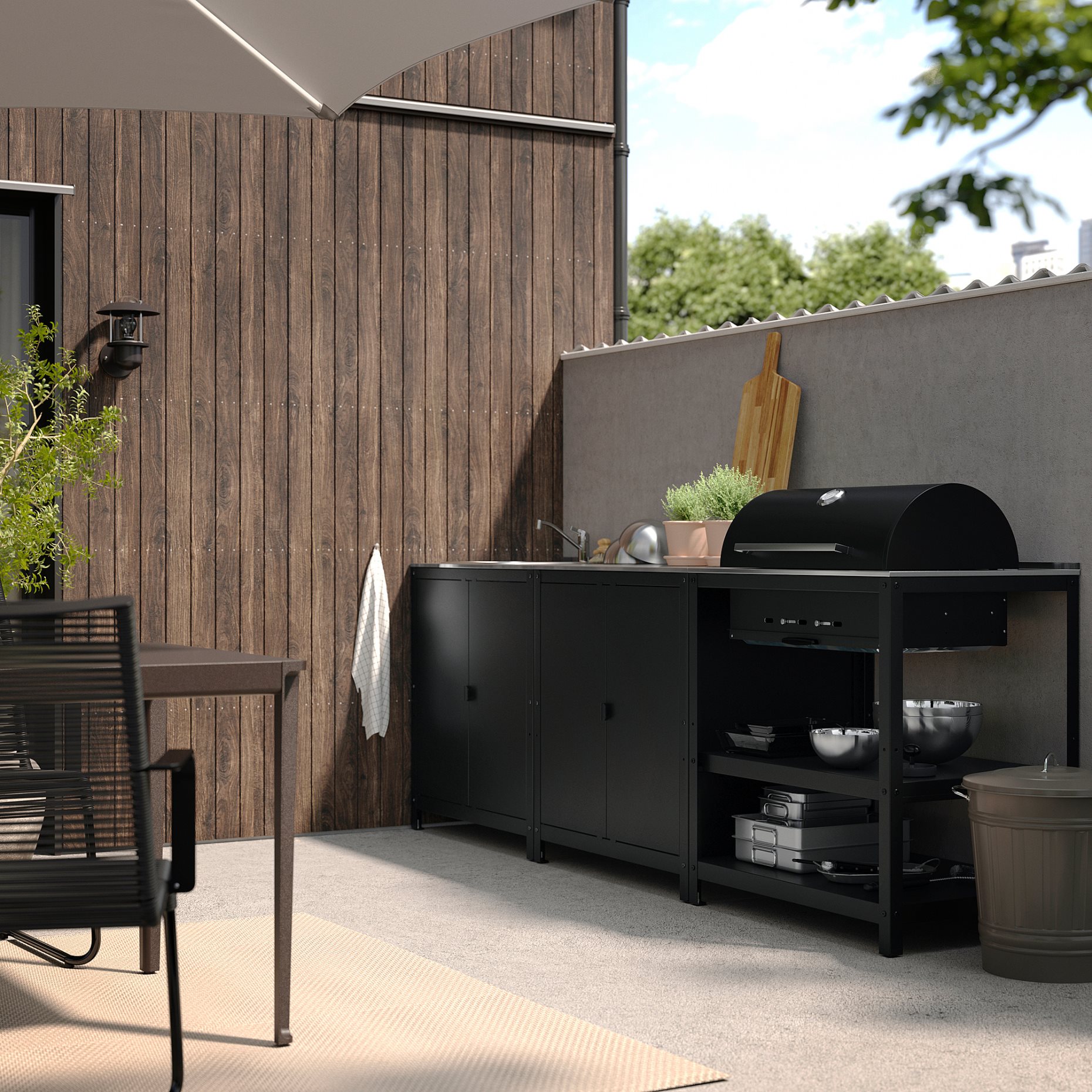 GRILLSKÄR, външна кухненска мивка + барбекю, дървени въглища, 494.962.97