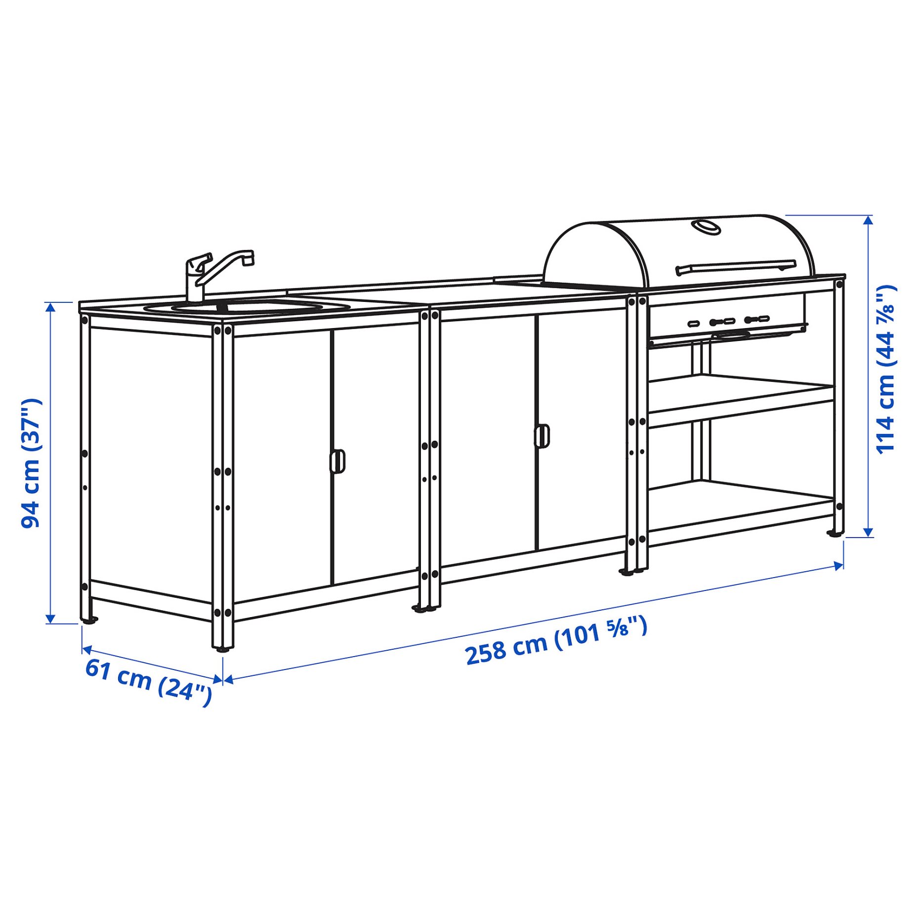 GRILLSKÄR, външна кухненска мивка + барбекю, дървени въглища, 494.962.97