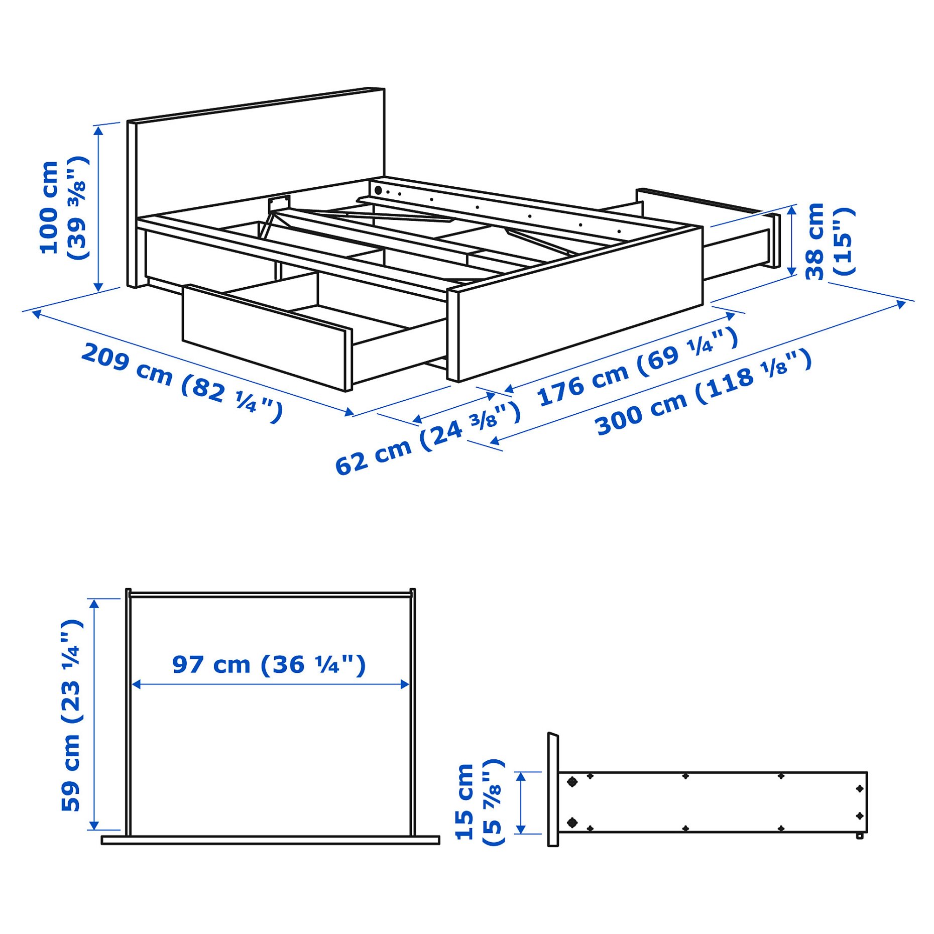 MALM, високо легло+4 кутии за съхранение, 495.599.49