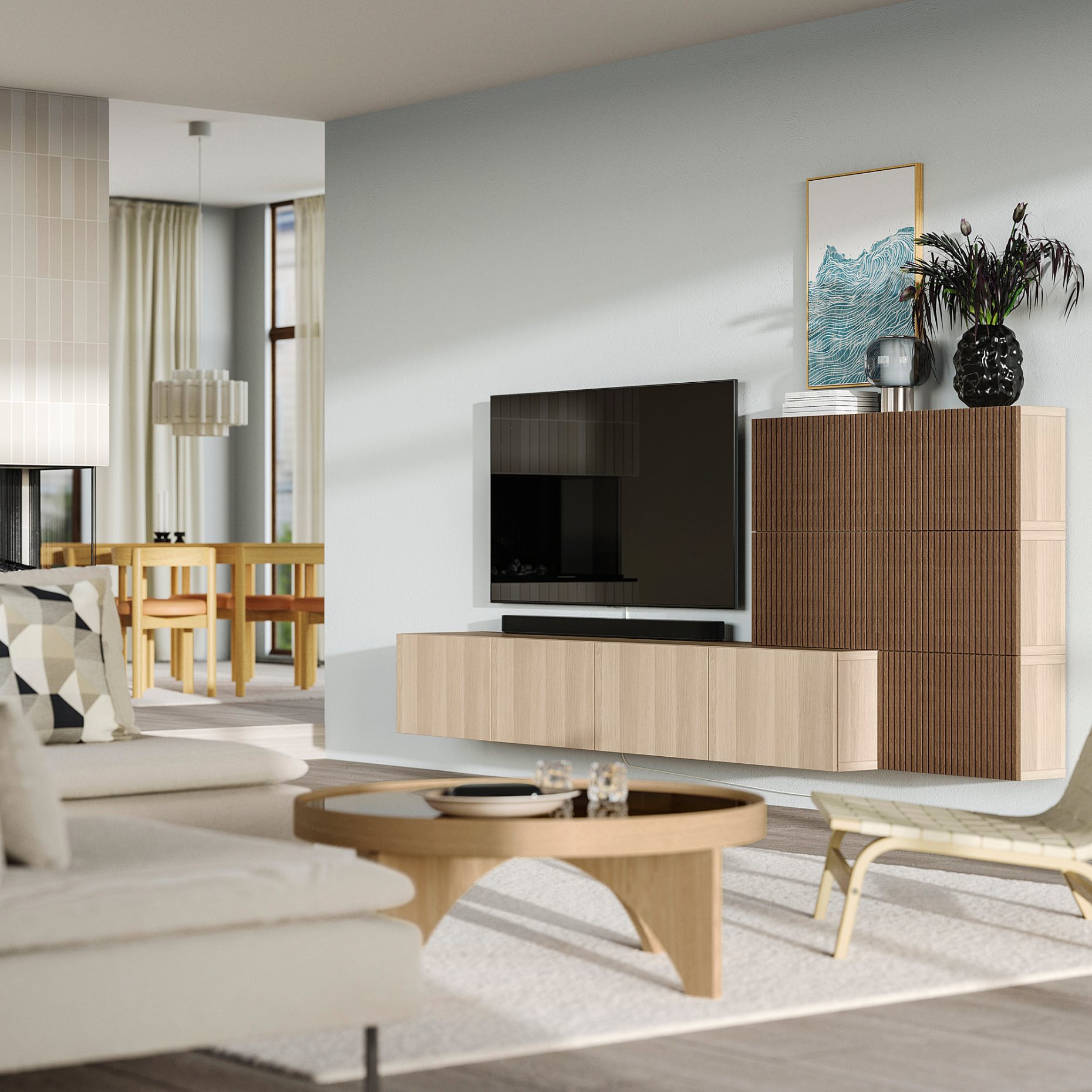 BESTÅ, комбинация за съхранение, аудио/видео, 300x42x114 см, 496.120.89