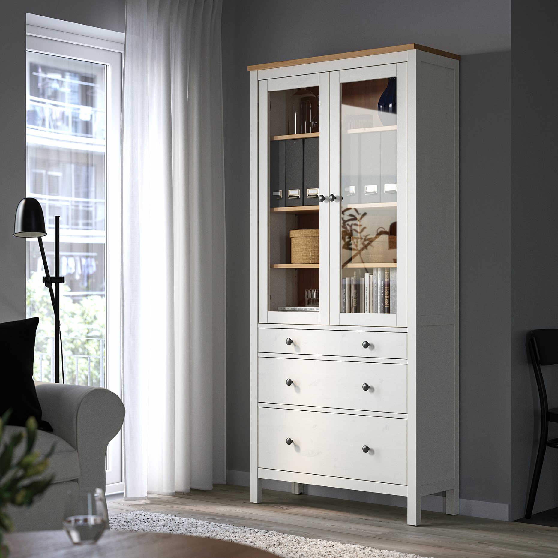 HEMNES, витрина с 3 чекмеджета, 504.135.07