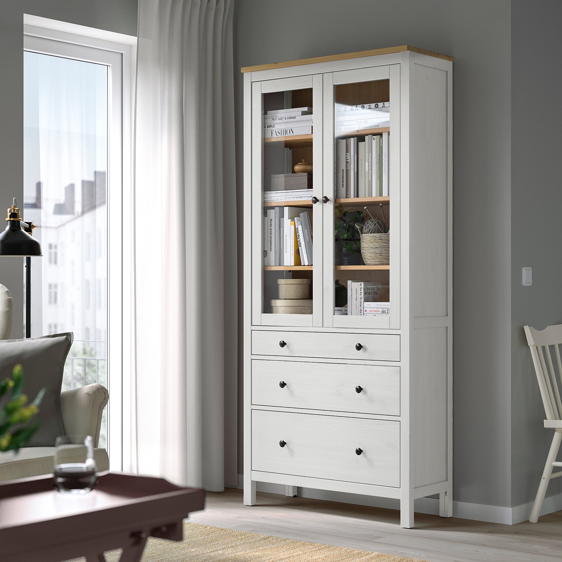 HEMNES, витрина с 3 чекмеджета, 504.135.07