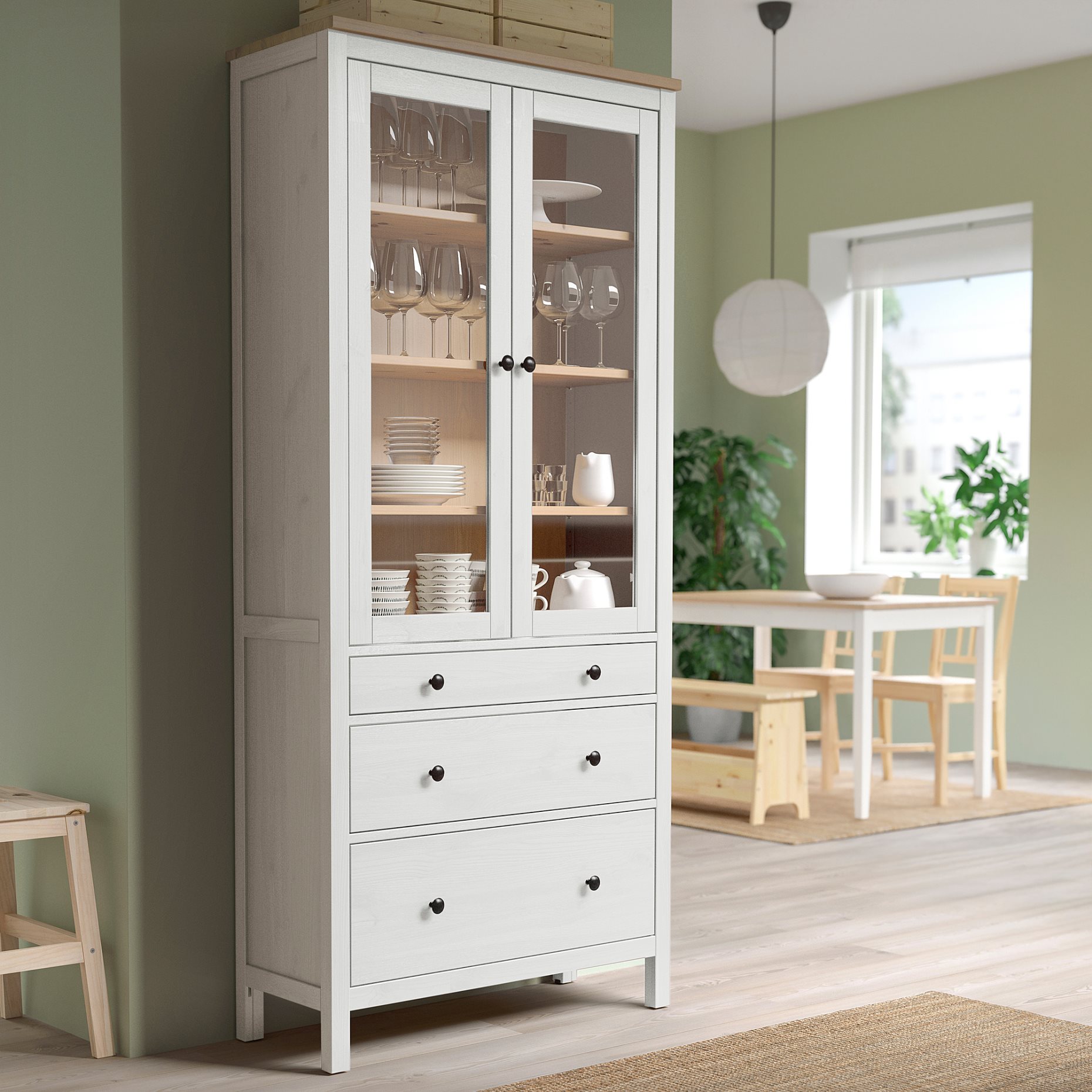 HEMNES, витрина с 3 чекмеджета, 504.135.07