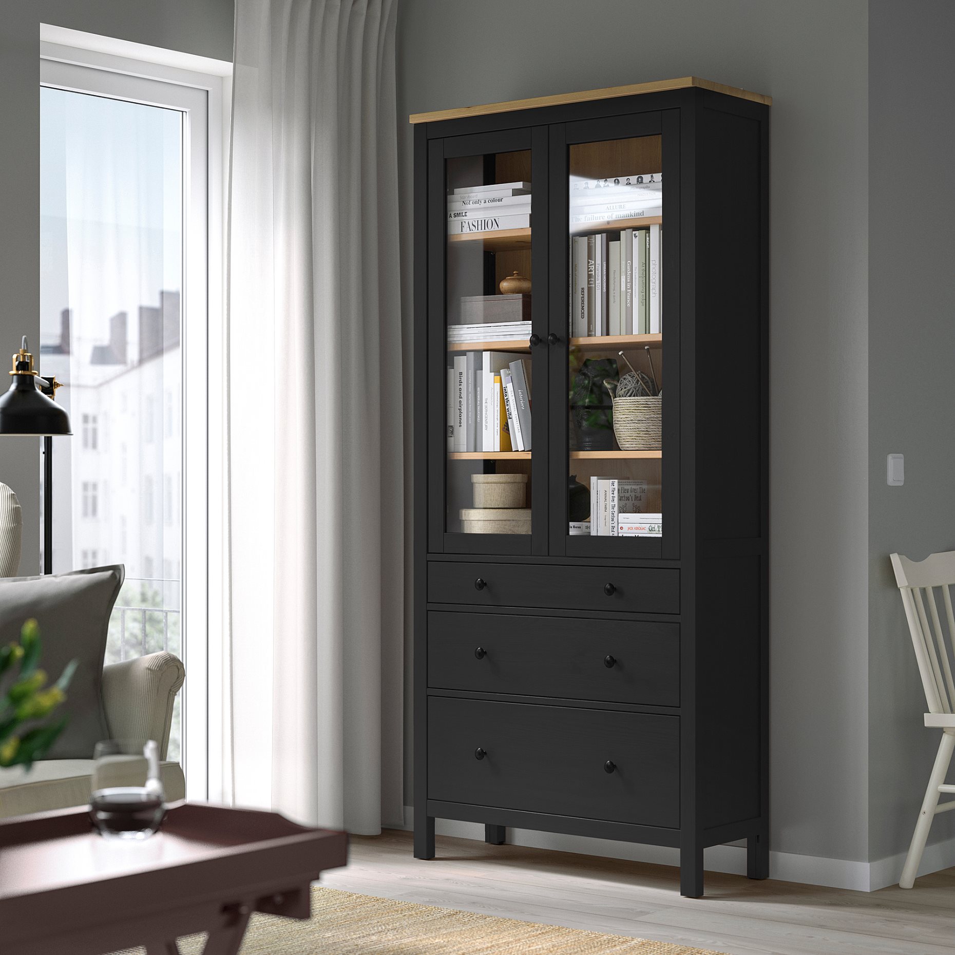 HEMNES, витрина с 3 чекмеджета, 504.522.97
