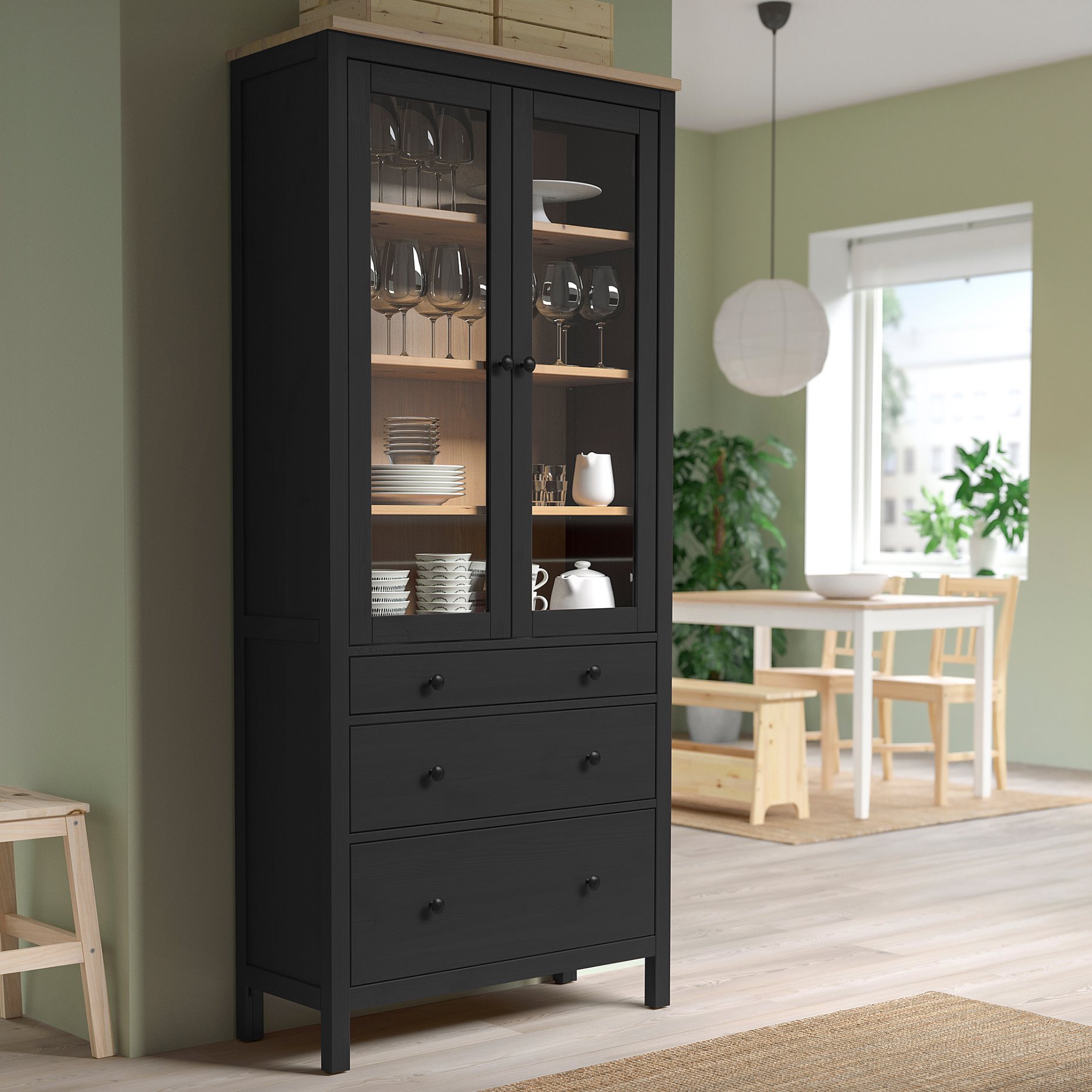 HEMNES, витрина с 3 чекмеджета, 504.522.97