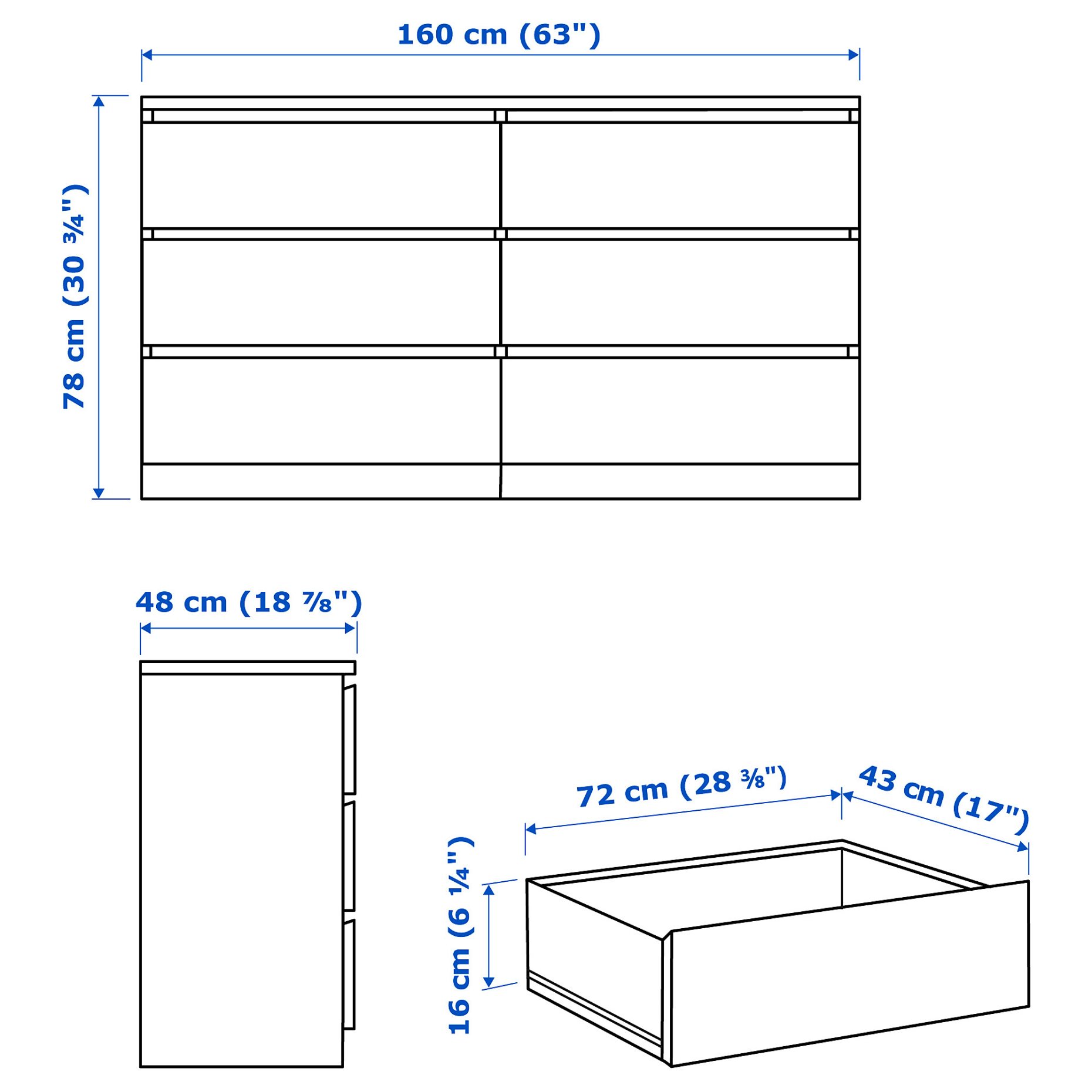 MALM, скрин с 6 чекмеджета, 604.035.84