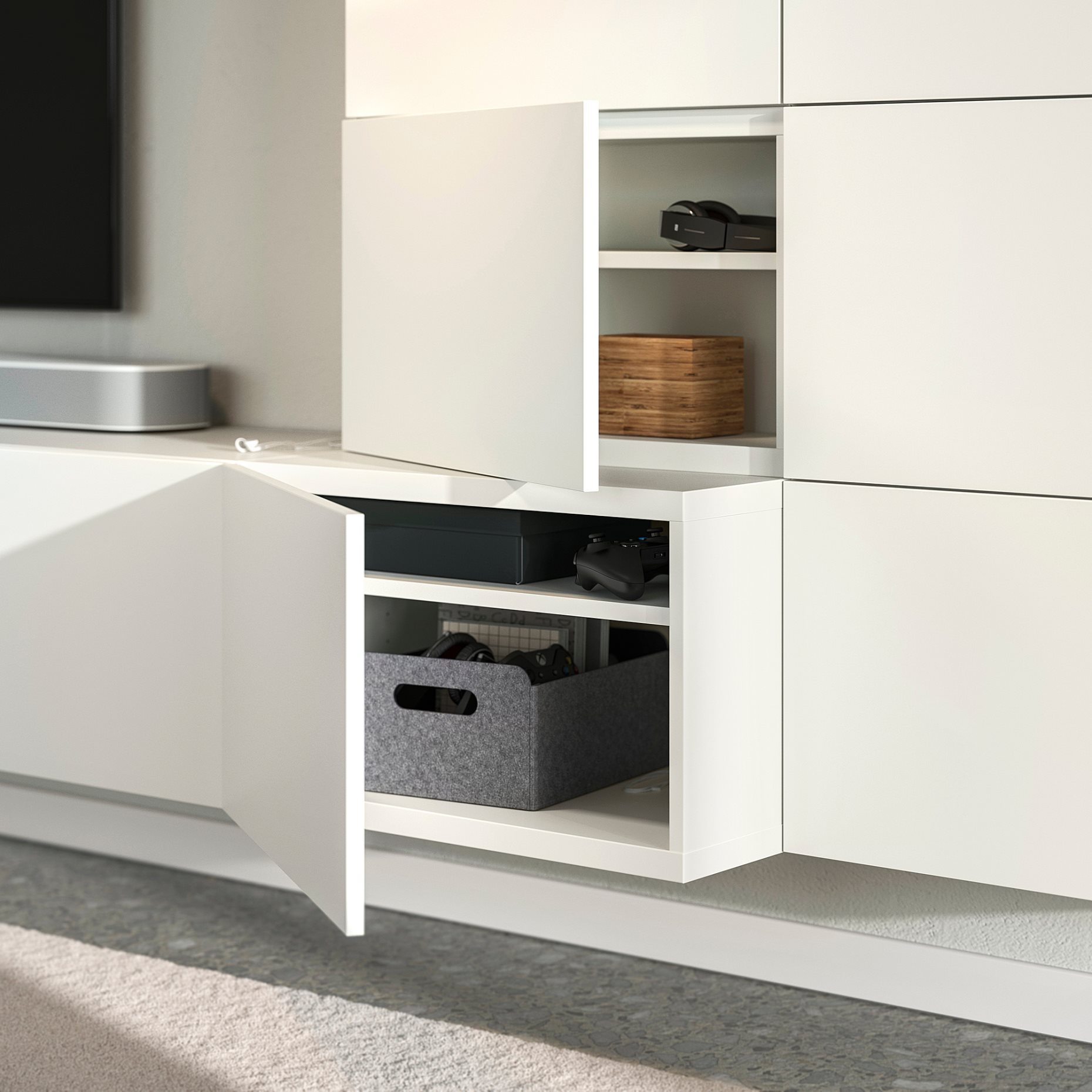 BESTÅ, комбинация за съхранение, аудио/видео, 300x42x114 см, 696.120.93