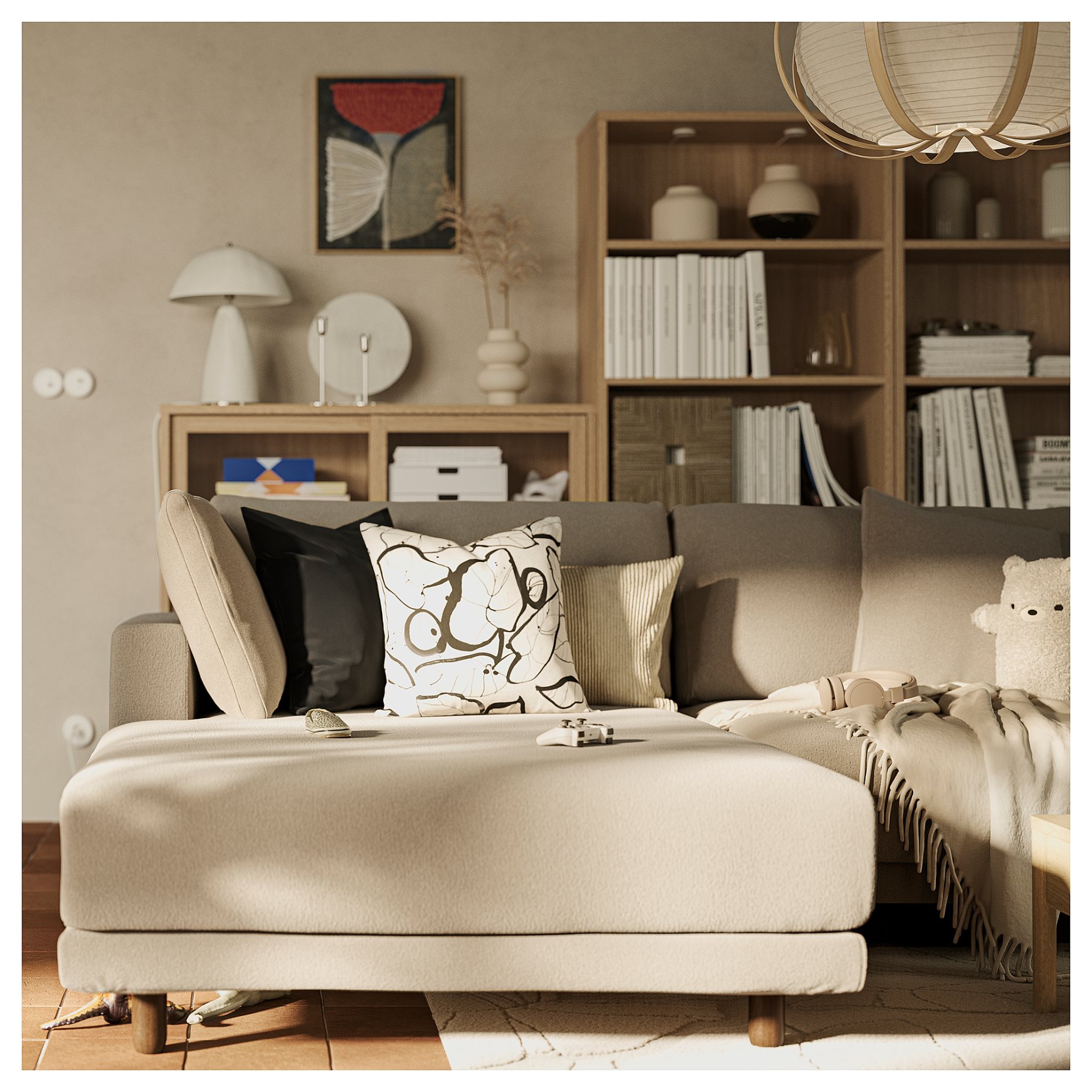 UPPÅKRA, 3-местен модулен диван, с лежанка, ляво, с табуретка, 696.141.91